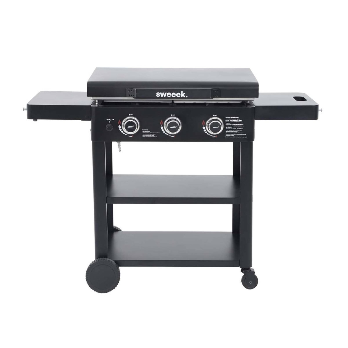 SWEEEK Plancha gaz 3 brûleurs acier inoxydable 12kW avec chariot et ustensiles - Raoul