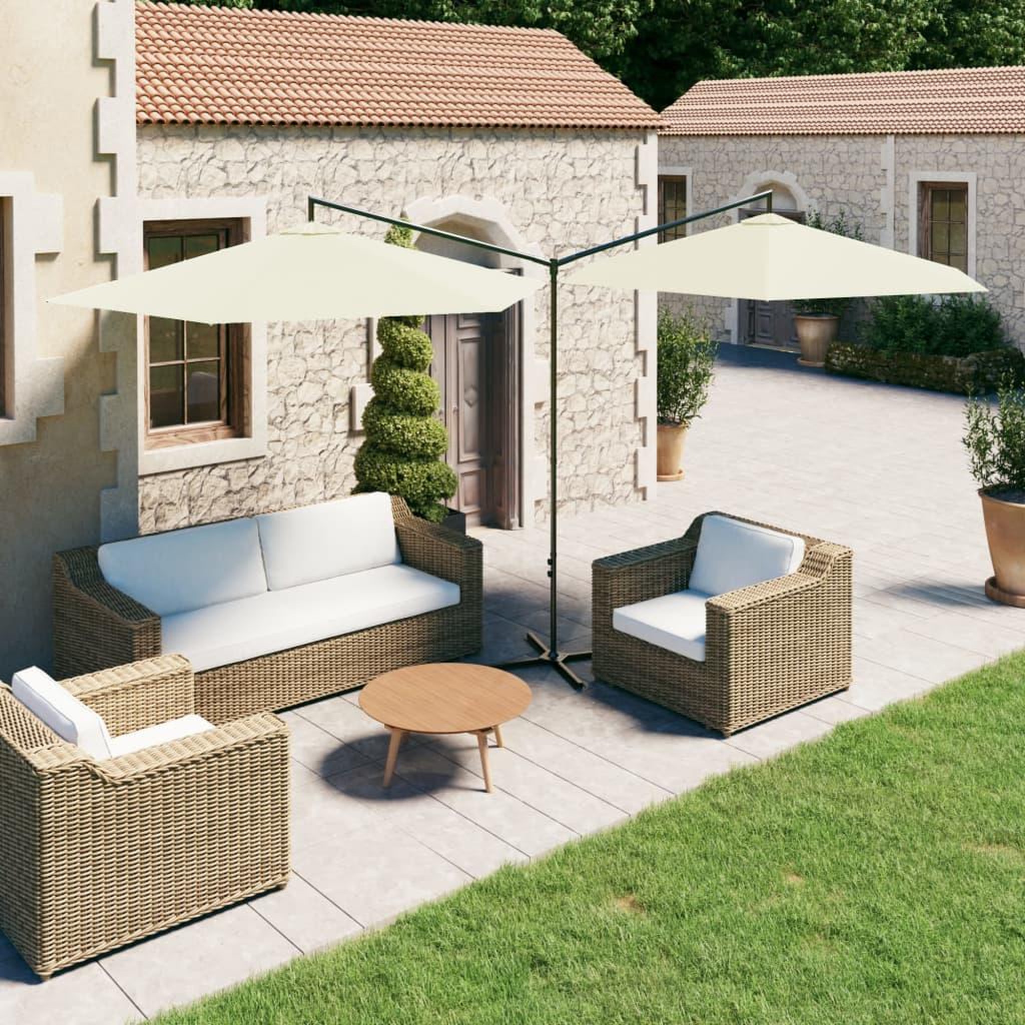 Voir la diapositive 1 : VIDAXL Parasol de jardin double avec mat en acier sable 600 cm