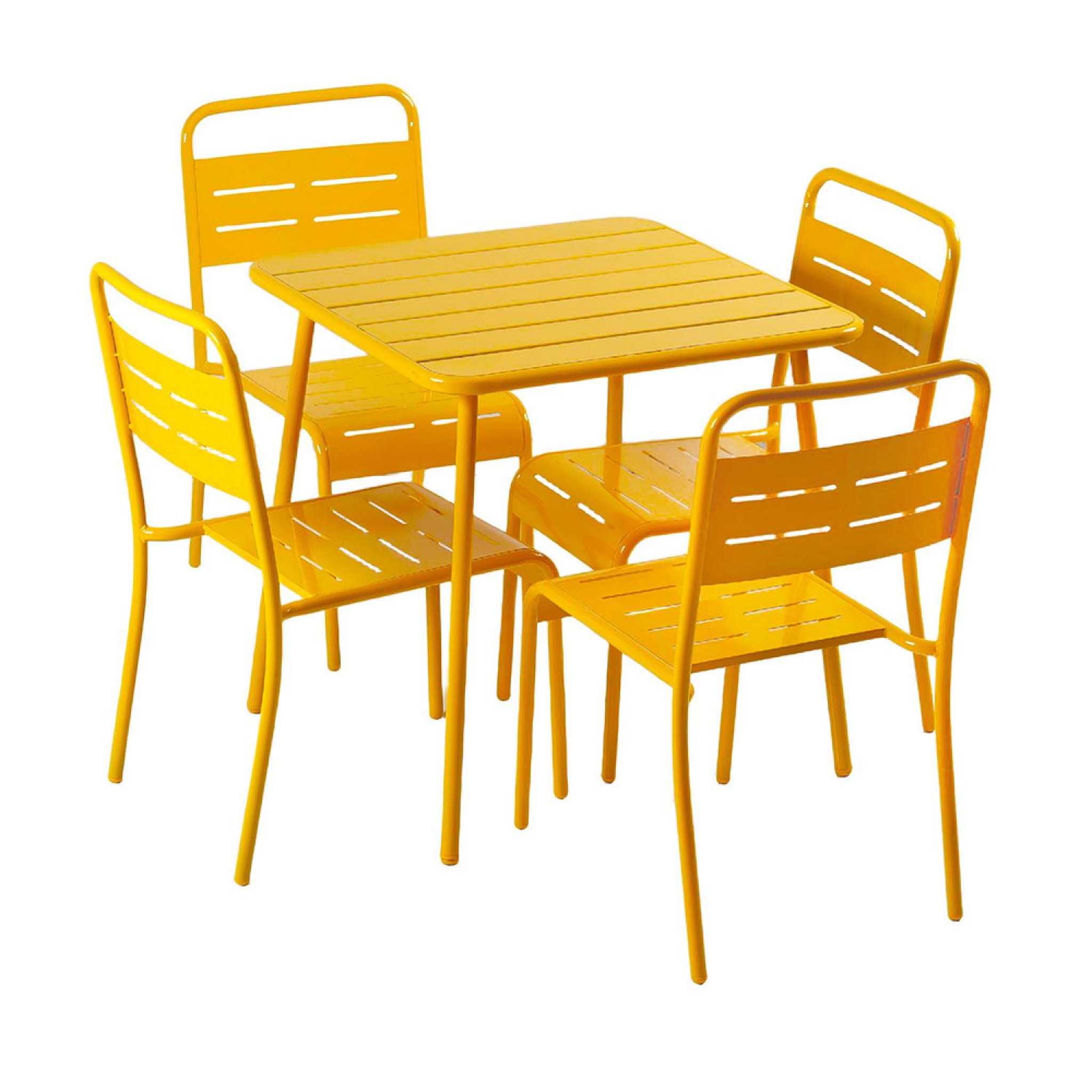 CONCEPT USINE Ensemble table de jardin carrée 70cm et 4 chaises jaune bergame