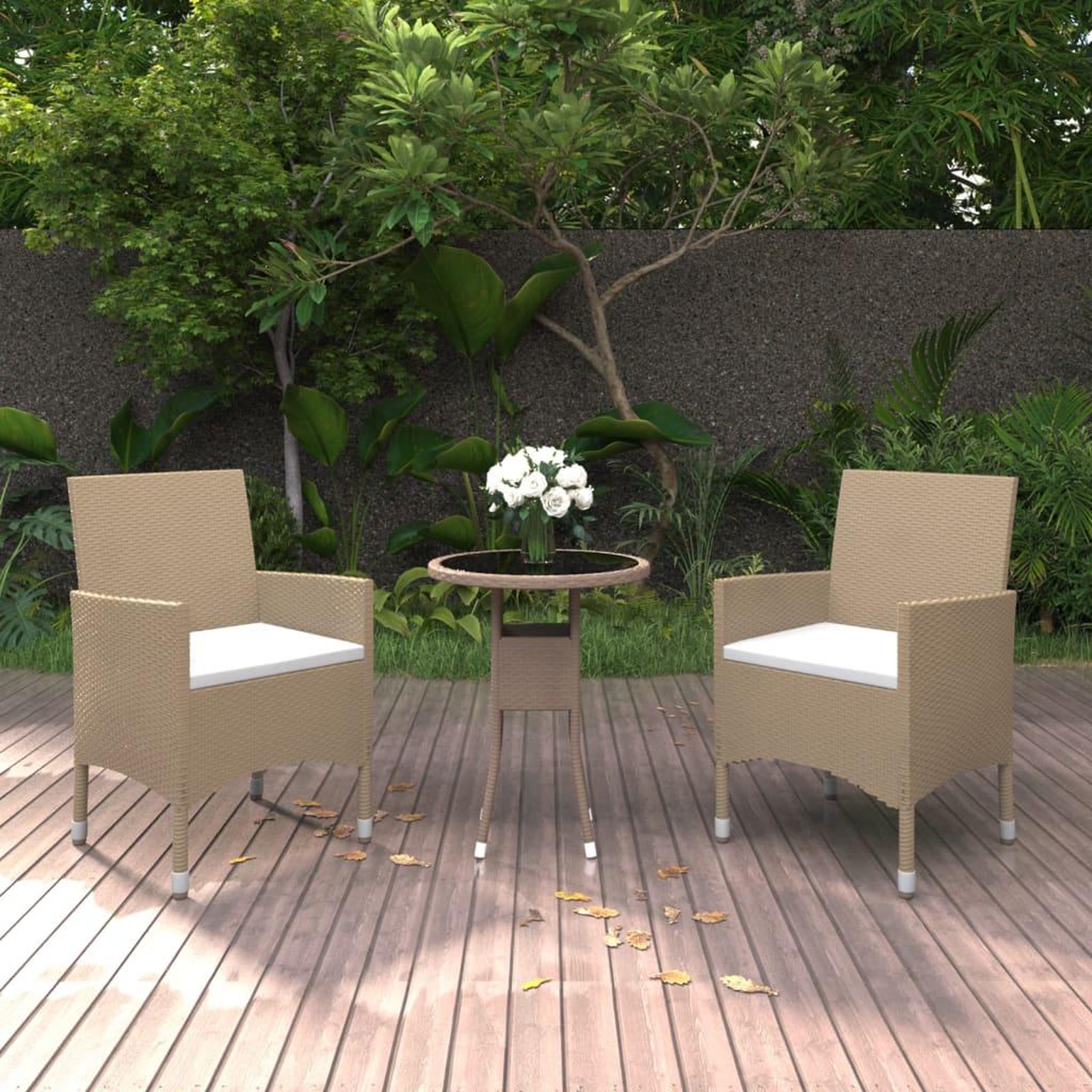 VIDAXL Ensemble a manger de jardin 3 pcs Resine tressee Beige