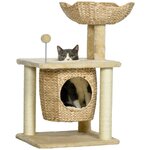 PAWHUT Arbre à chat style cosy chic griffoirs boule ressort niche panier 2 coussins inclus quenouille sisal naturel peluche beige