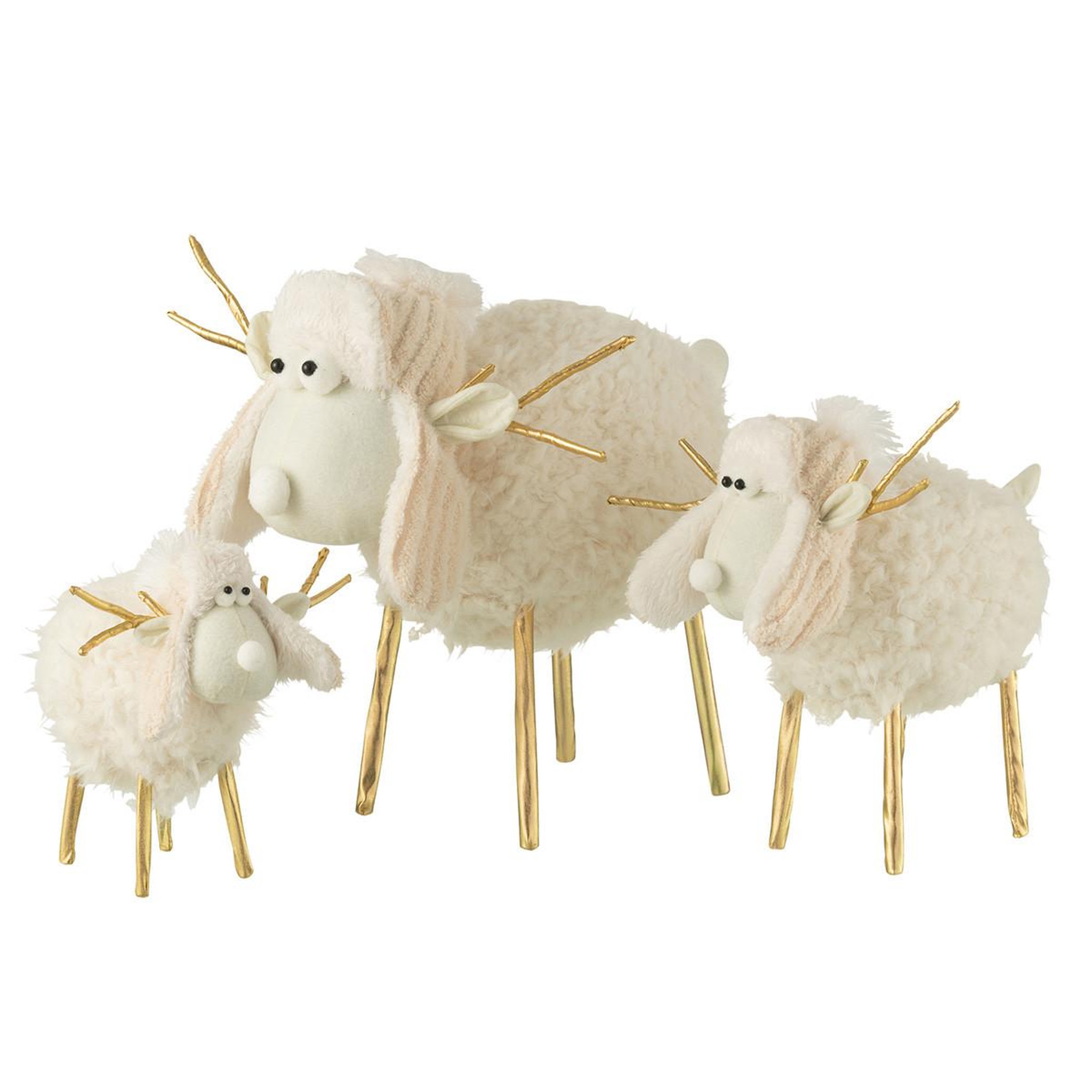 Voir la diapositive 2 : J-LINE Statuette déco renne  bonnet  34cm crème