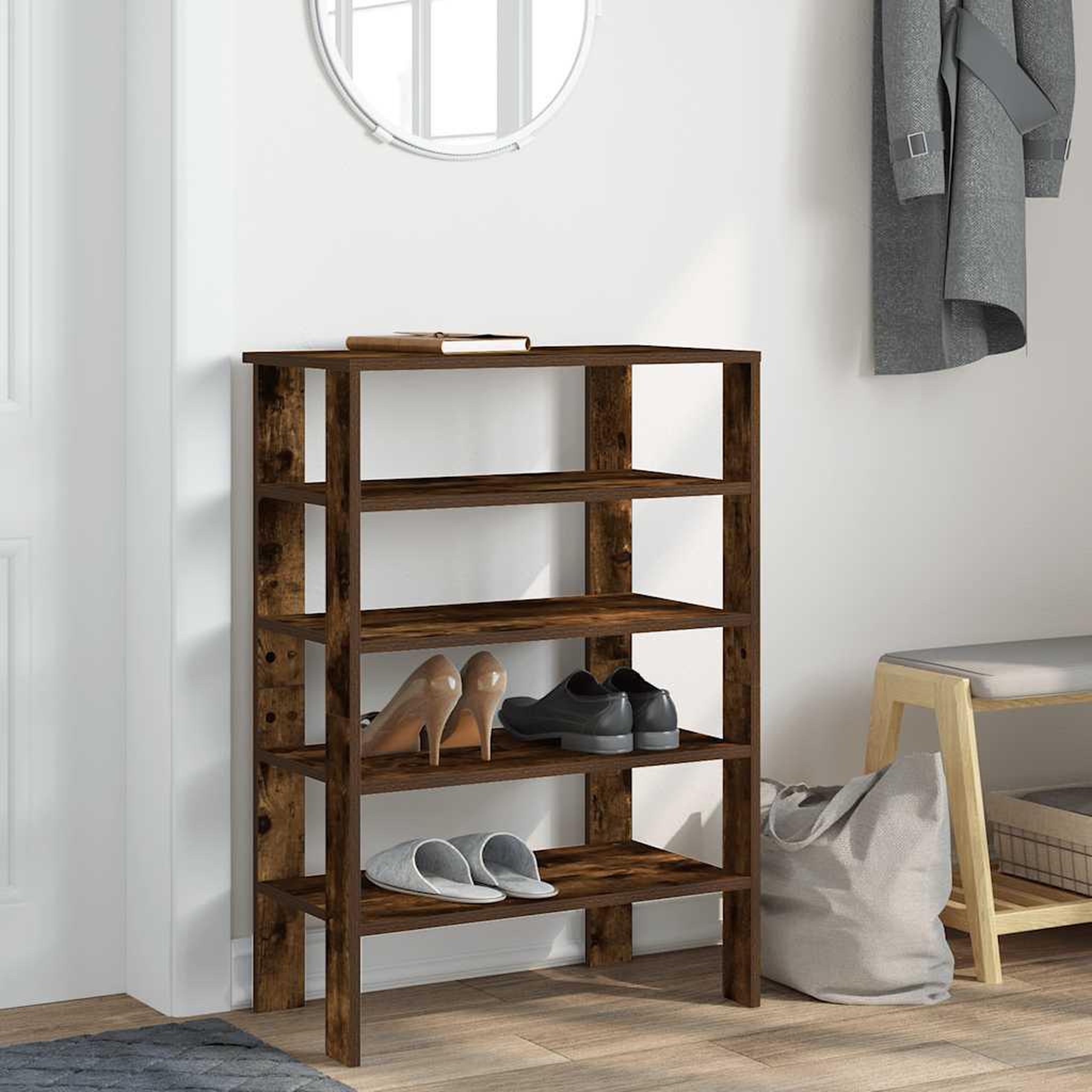 Voir la diapositive 3 : VIDAXL Etagere a chaussures chene fume 61x32x87,5 cm bois d'ingenierie