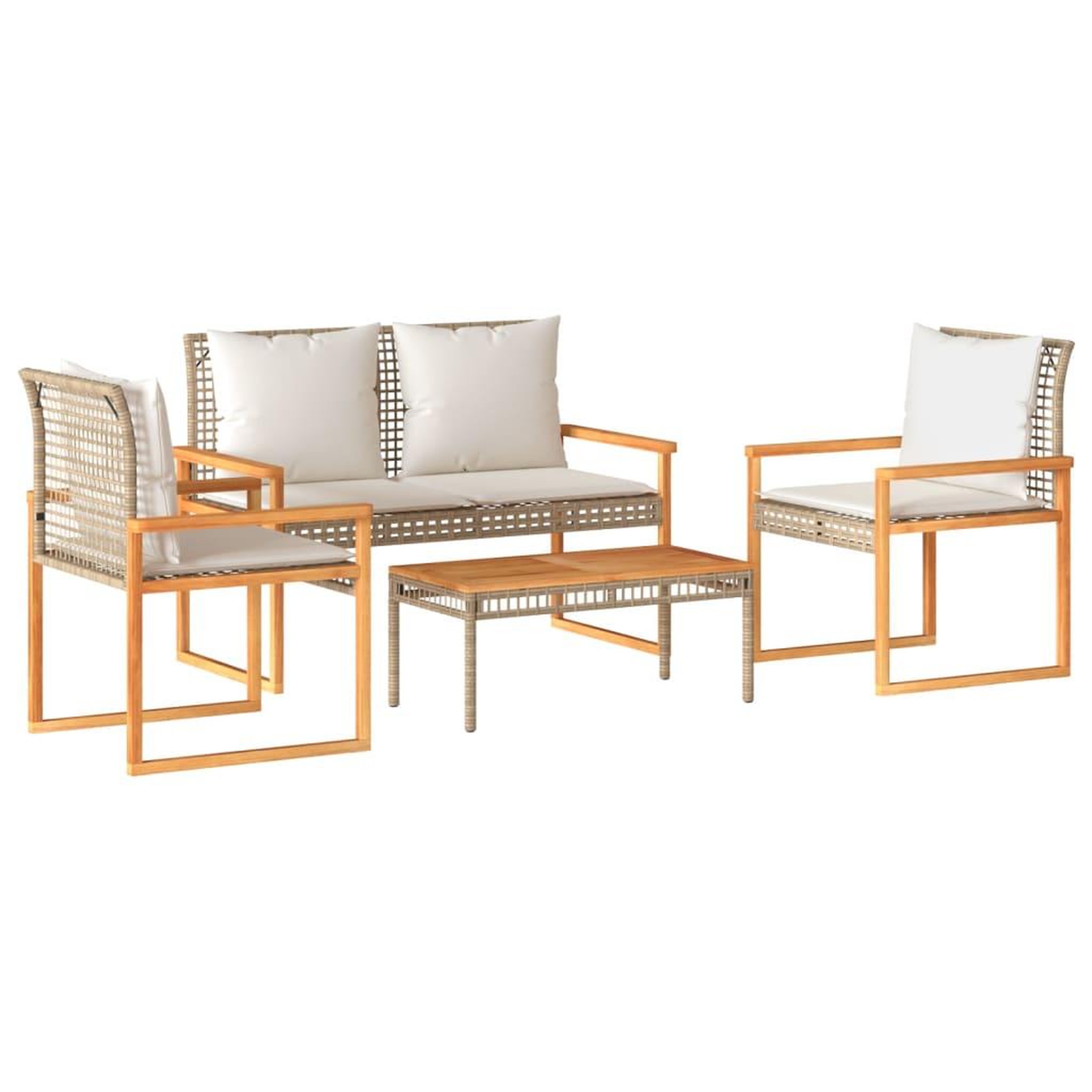 Voir la diapositive 2 : VIDAXL Salon de jardin avec coussins 4pcs melange beige resine tressee