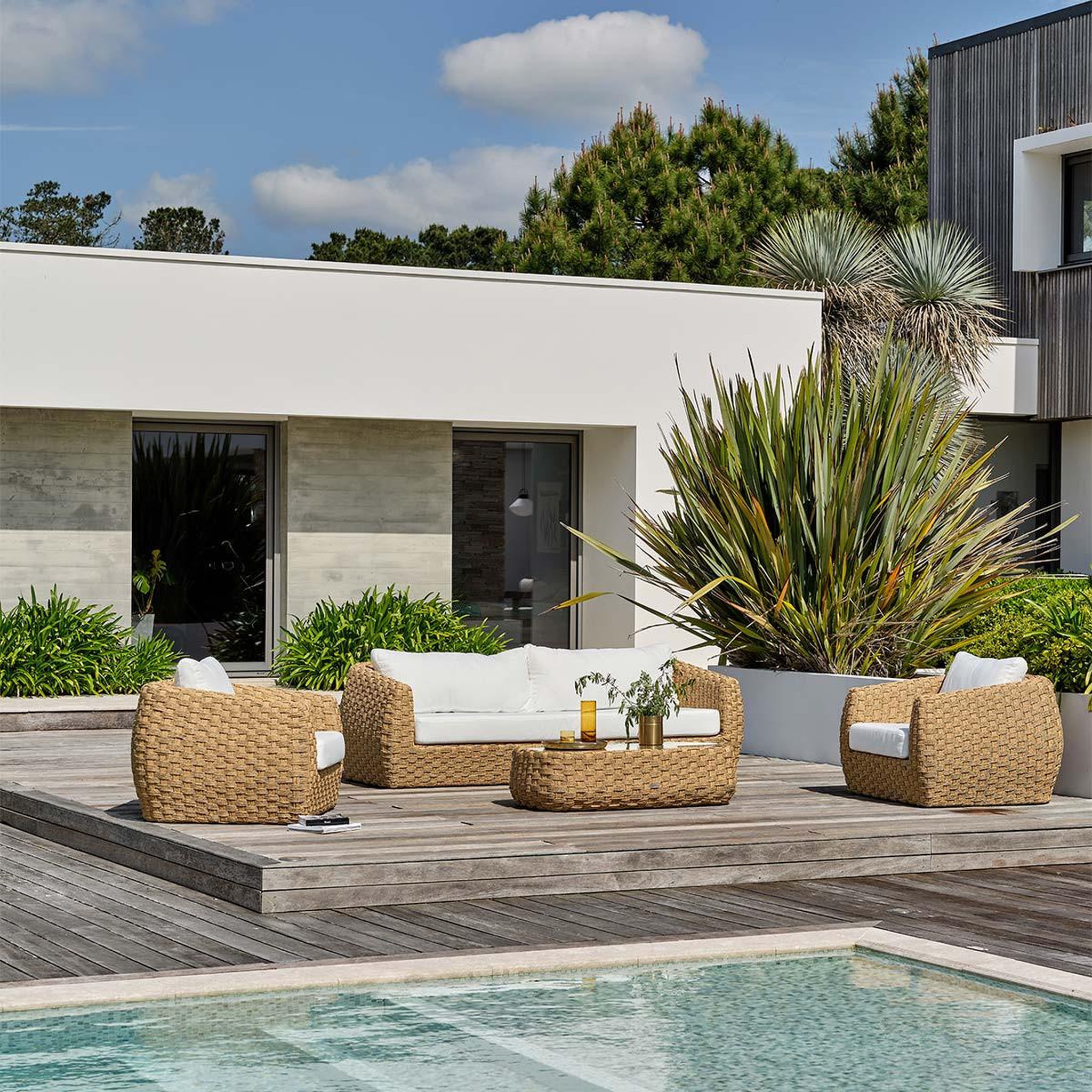 Voir la diapositive 2 : Paris Prix Salon de jardin 5 places  ramatuelle  220cm naturel & blanc