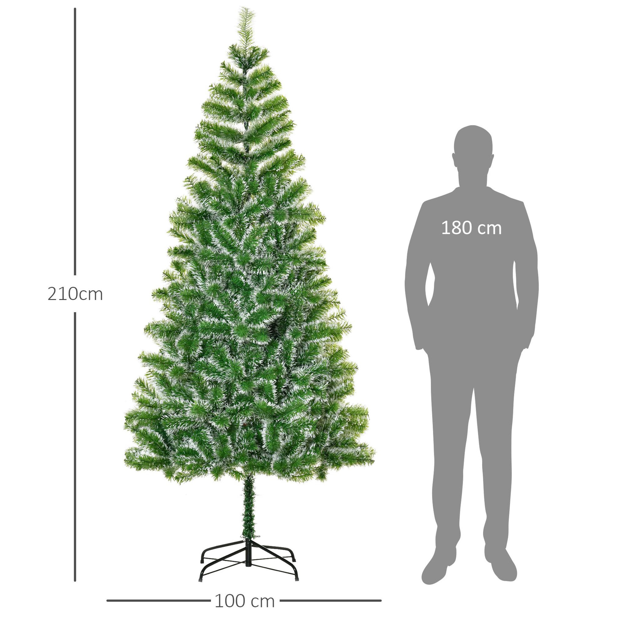 Voir la diapositive 3 : HOMCOM Sapin de Noël artificiel aspect enneigé Ø 100 x 210H cm 968 branches épines imitation Nordmann grand réalisme