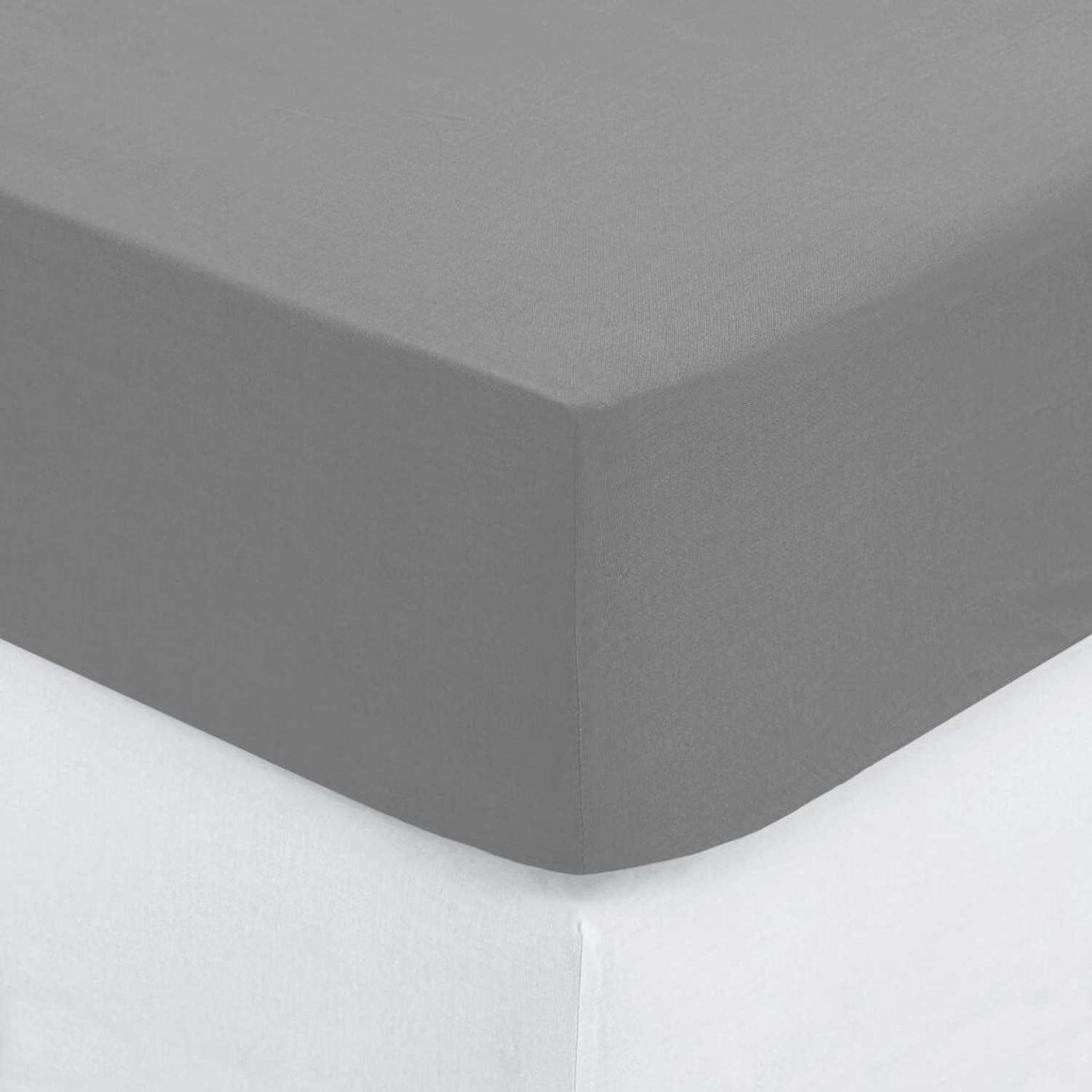 ATMOSPHERA Drap housse 2 personnes - 100% Coton - 140 x 190 cm - Gris
