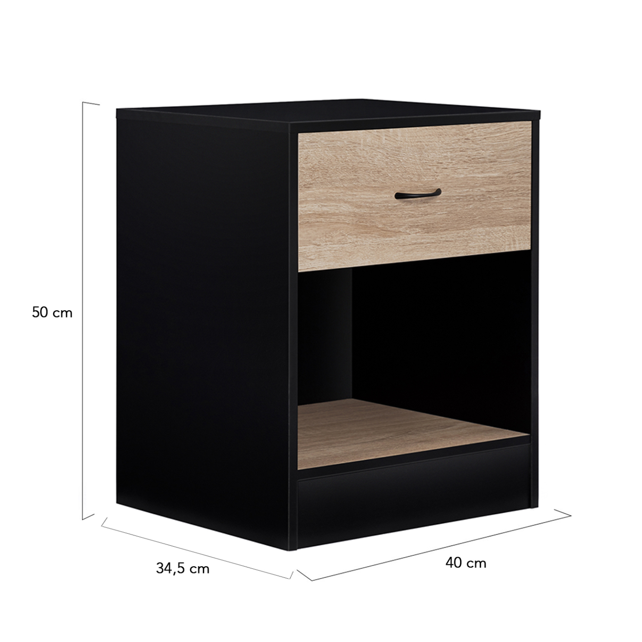 Voir la diapositive 5 : ID MARKET Lot de 2 tables de chevet olga 1 tiroir avec niche bois noir et tiroir façon hêtre