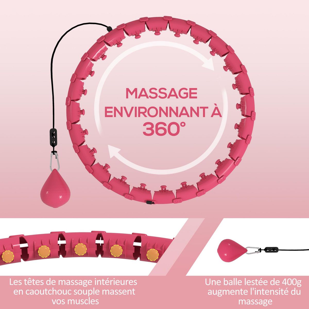 HOMCOM Hula Hoop fitness réglable dia. 45-106 cm - picots massage intégrés, segments amovibles - mauve