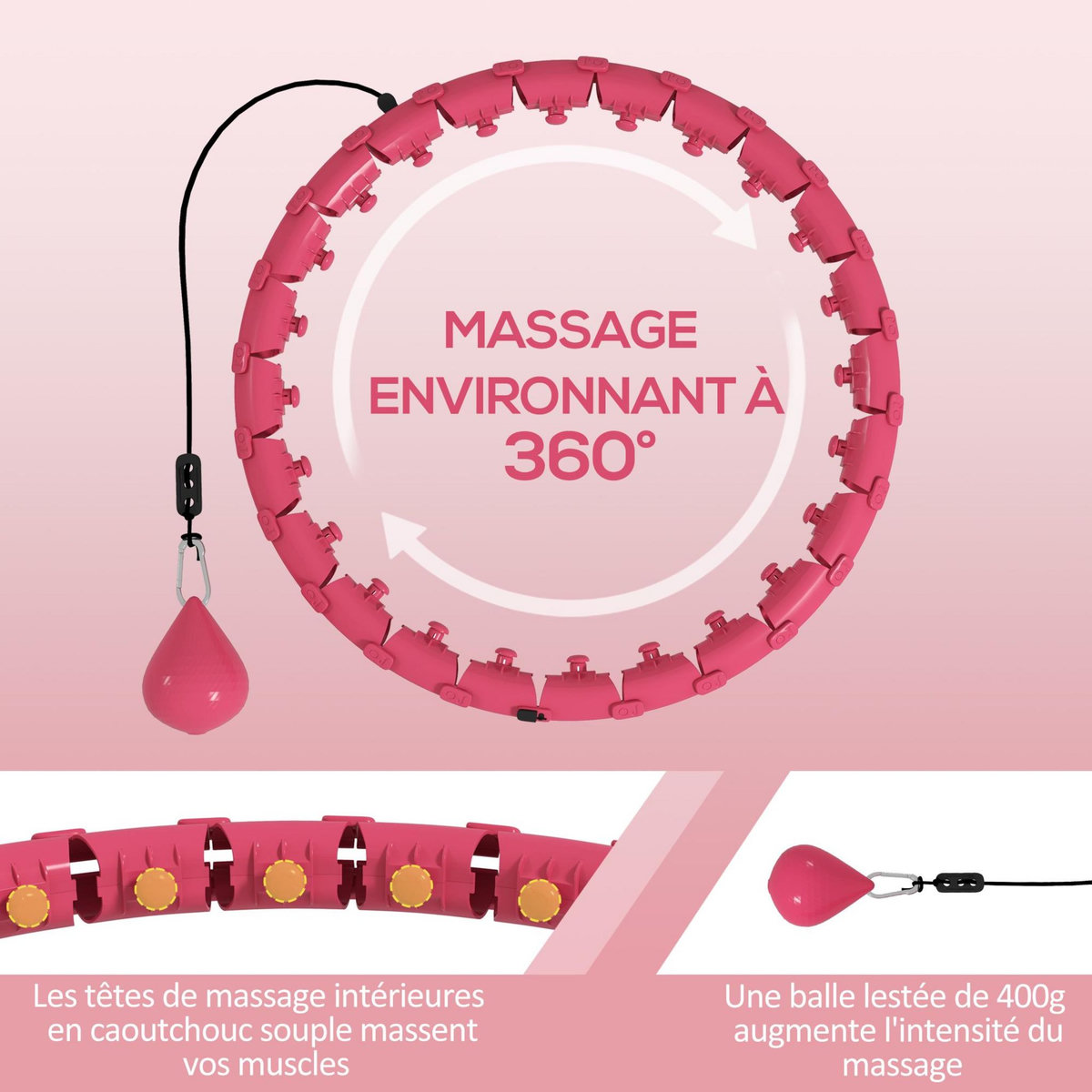 HOMCOM Hula Hoop fitness réglable dia. 45-106 cm - picots massage intégrés, segments amovibles - mauve