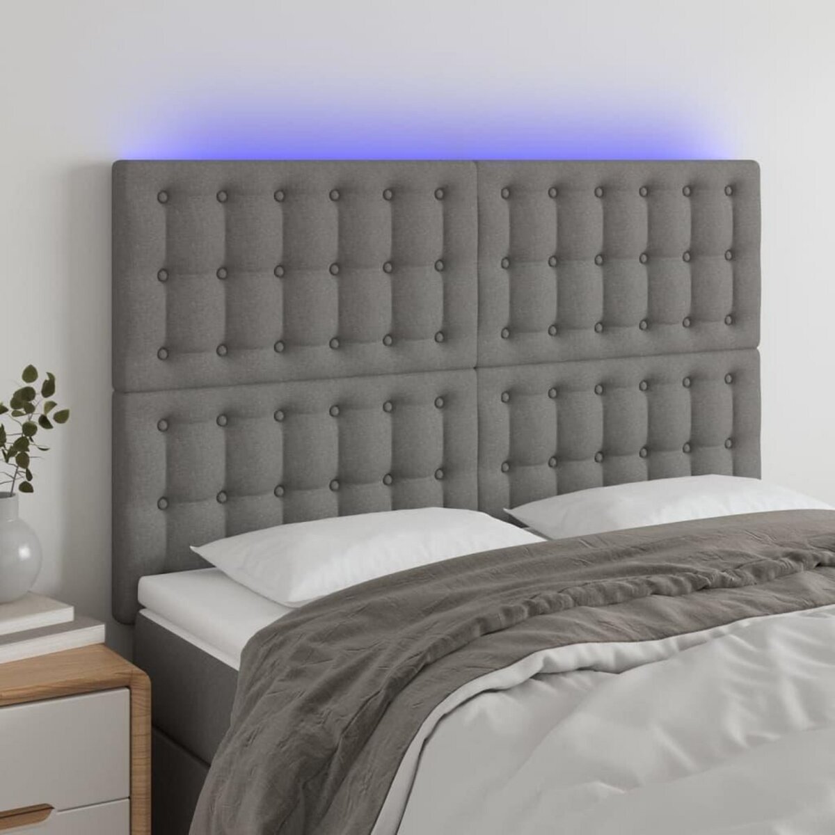 VIDAXL Tete de lit a LED Gris fonce 144x5x118/128 cm Tissu