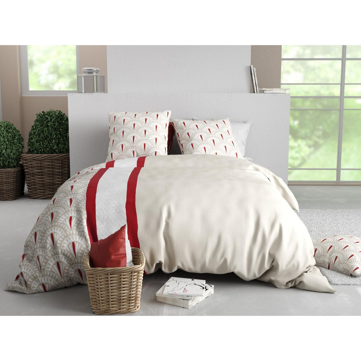 ATELIER DU COTON Parure Housse De Couette 100% Coton 57fils Rubis