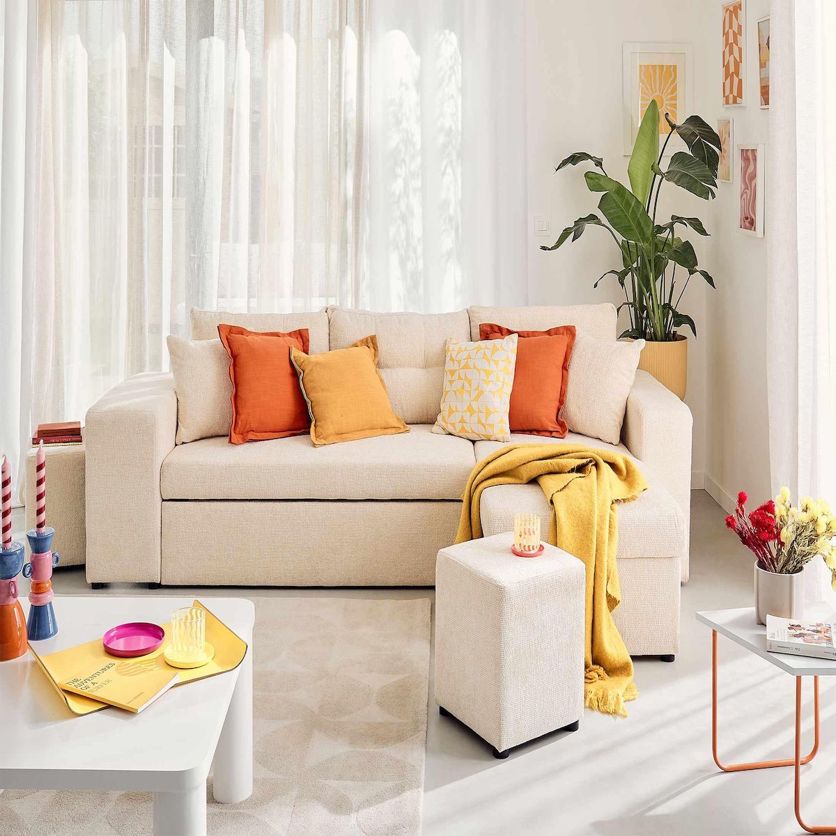 BEST MOBILIER California - canapé d'angle réversible 4 places - convertible avec coffre, étagère et poufs - en velours texturé