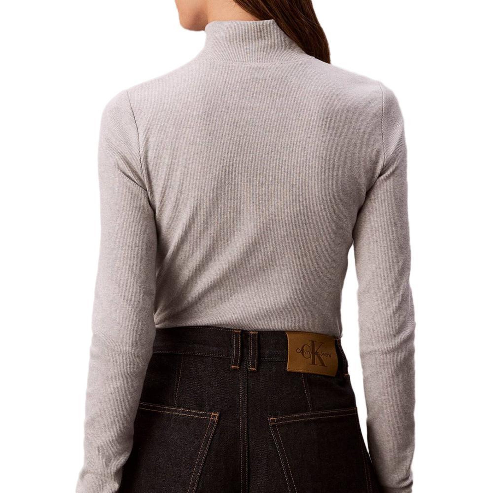 Voir la diapositive 2 : CALVIN KLEIN JEANS T-Shirt Col Roulé Gris Femme Calvin Klein Jeans Label