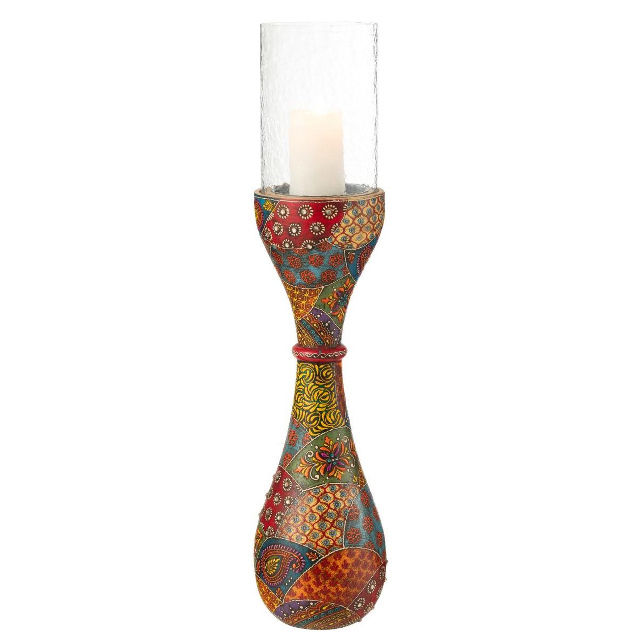 Voir la diapositive 2 : J-LINE Photophore Déco en Bois  Delhi  56cm Multicolore