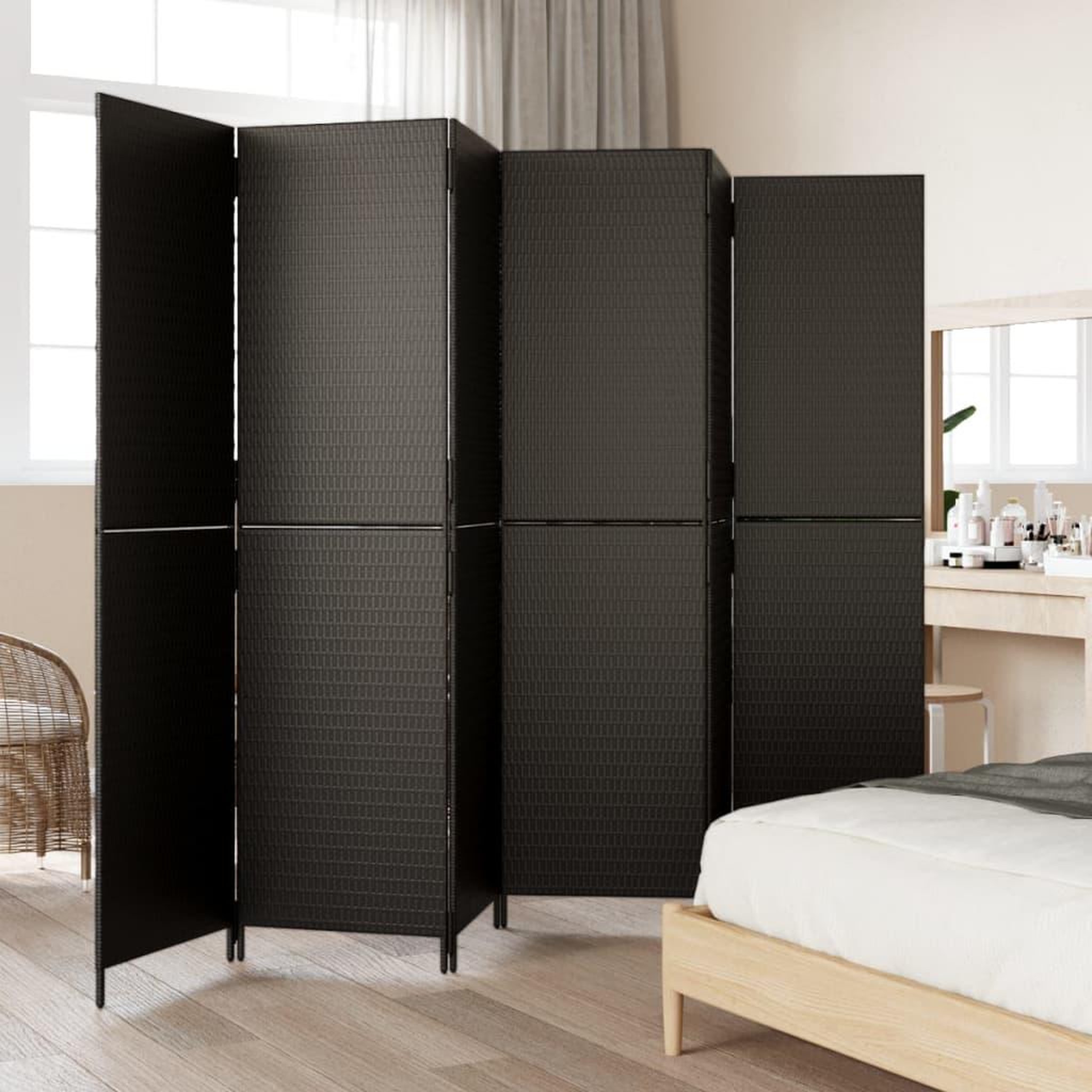 Voir la diapositive 3 : VIDAXL Cloison de separation 6 panneaux noir resine tressee
