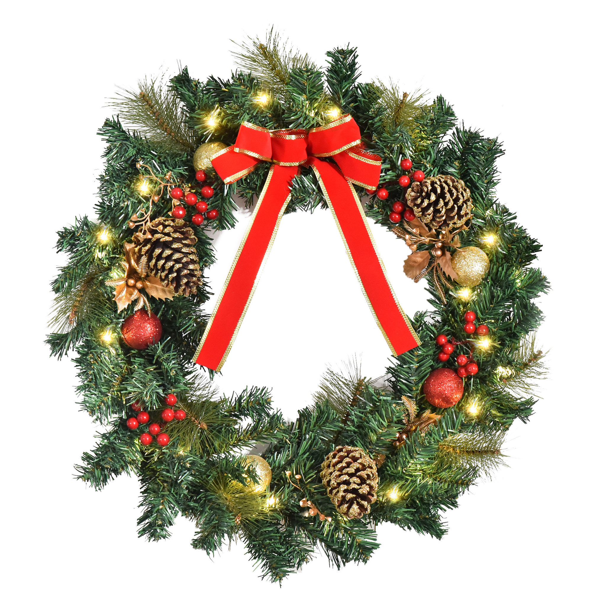 Voir la diapositive 1 : HOMCOM Couronne de Noël artificielle lumineuse - Décoration de Noël LED - Ø 60 cm 20 LED blanc chaud - décoration incluse