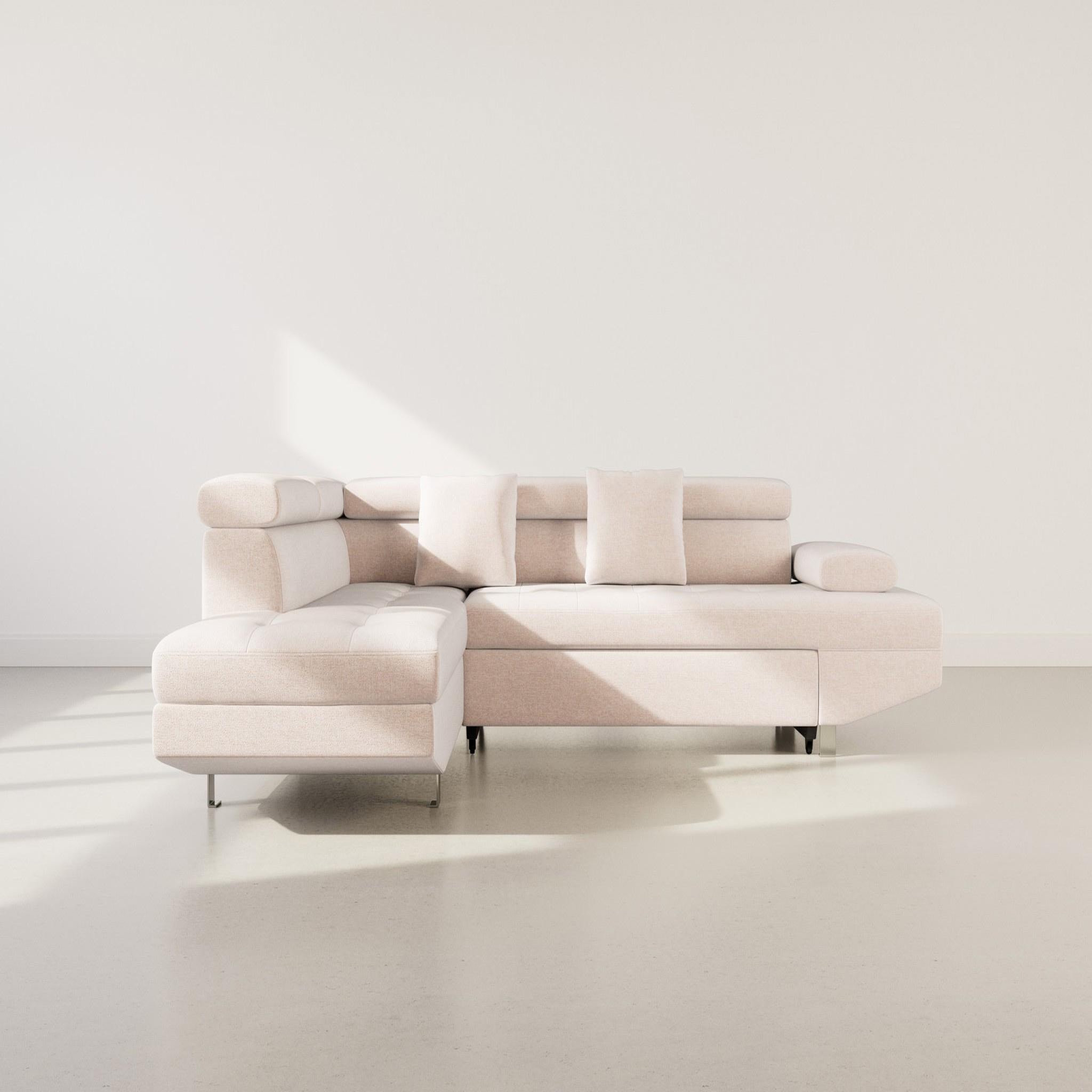 Voir la diapositive 6 : BEST MOBILIER Margaux - canapé d'angle gauche 5 places convertible avec coffre et têtières réglables en velours texturé