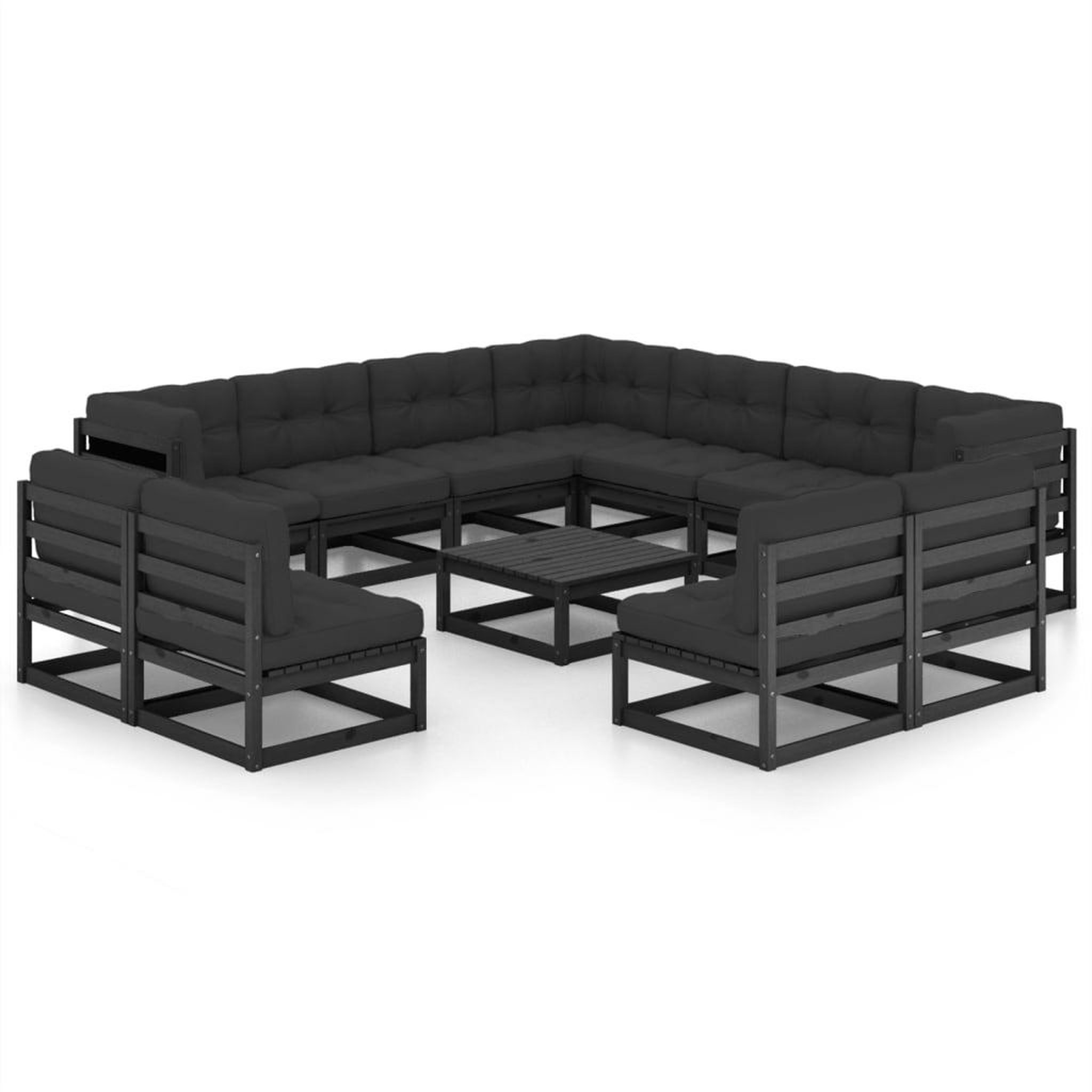 Voir la diapositive 1 : VIDAXL Salon de jardin 12 pcs avec coussins Noir Bois de pin massif