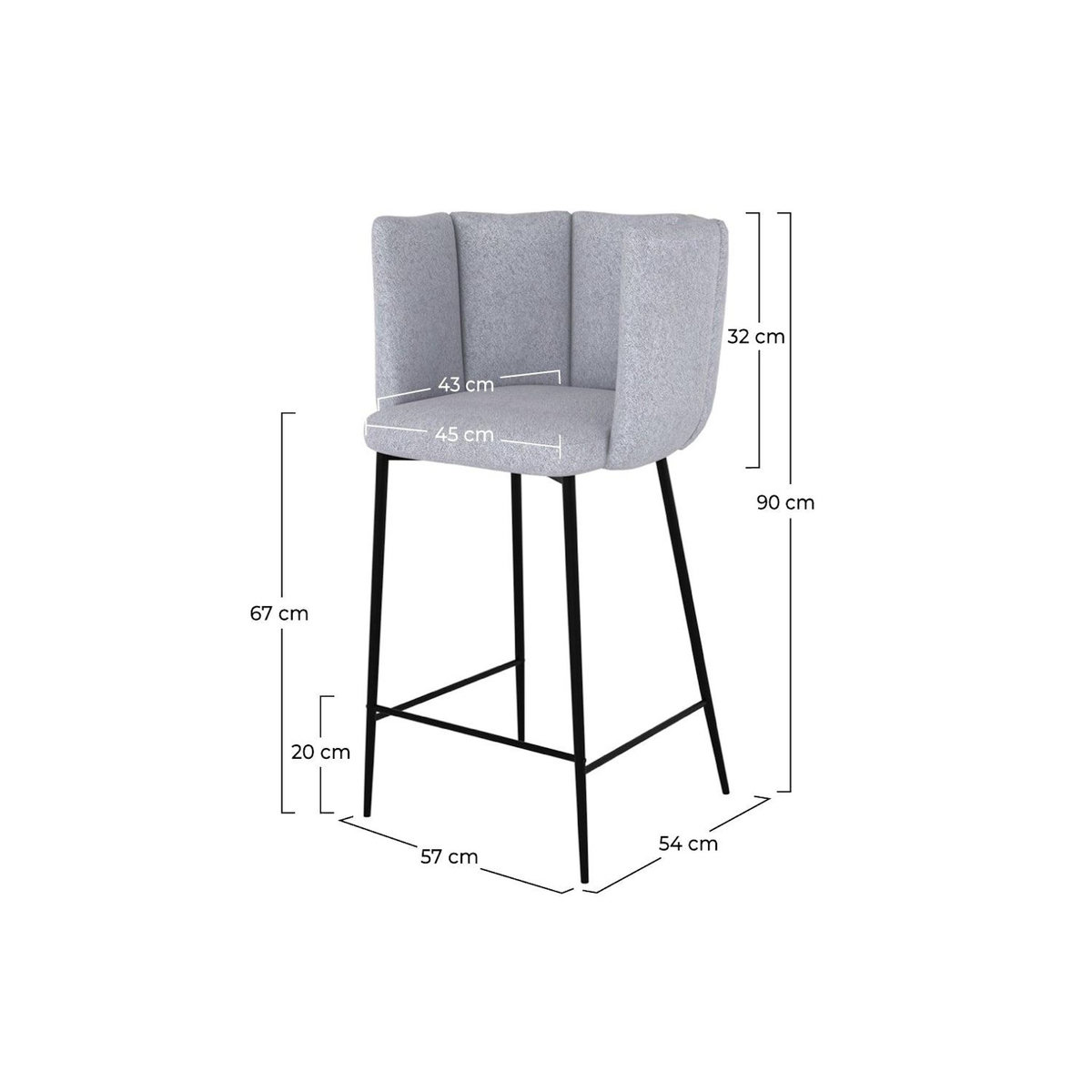 MAISON PAVANE Lot de 2 chaises pour îlot central 67 cm en tissu gris clair-Rosy