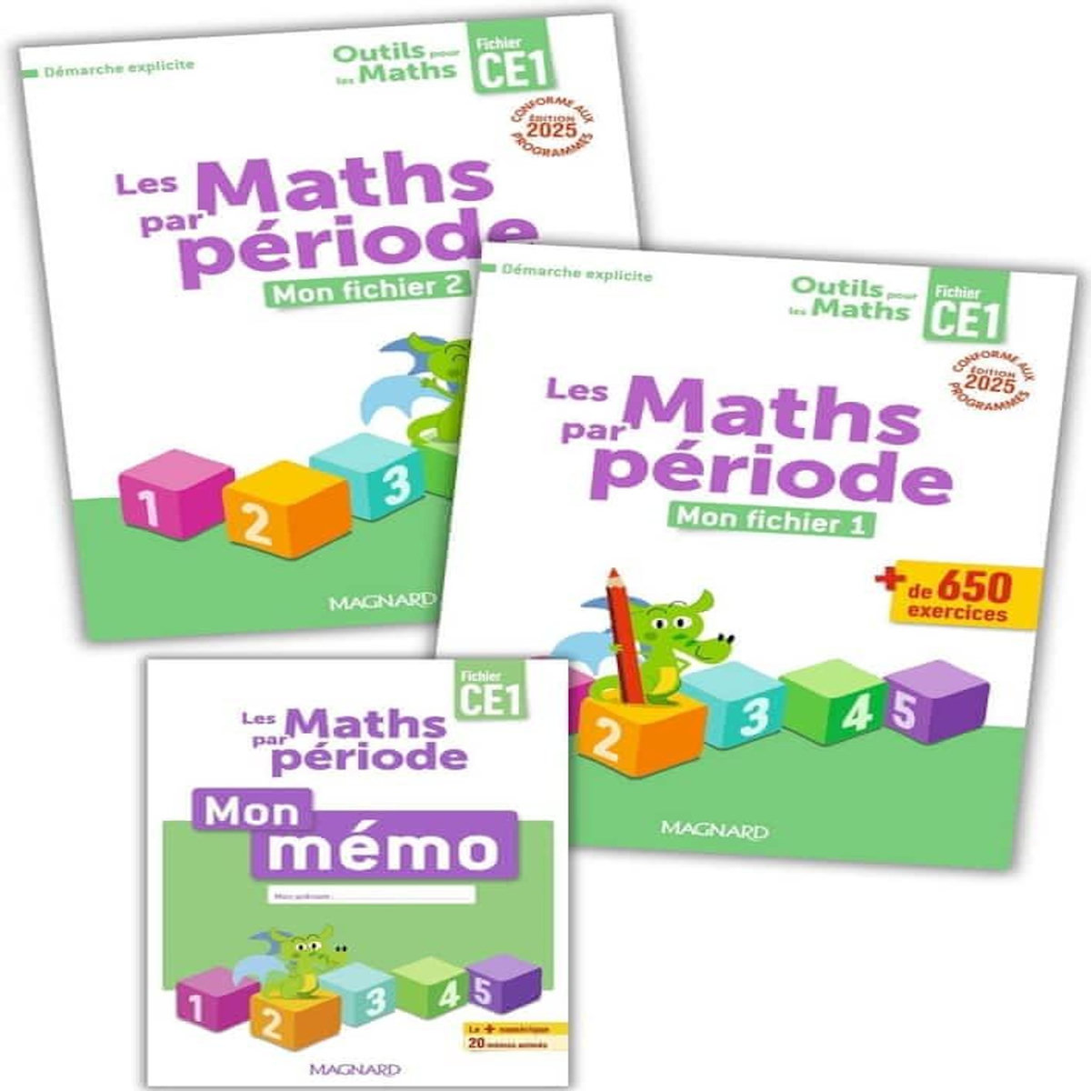 LES MATHS PAR PERIODE CE1. PACK 3 VOLUMES : MON FICHIER 1 & 2 + MON MEMO, EDITION 2025, Besset Natacha