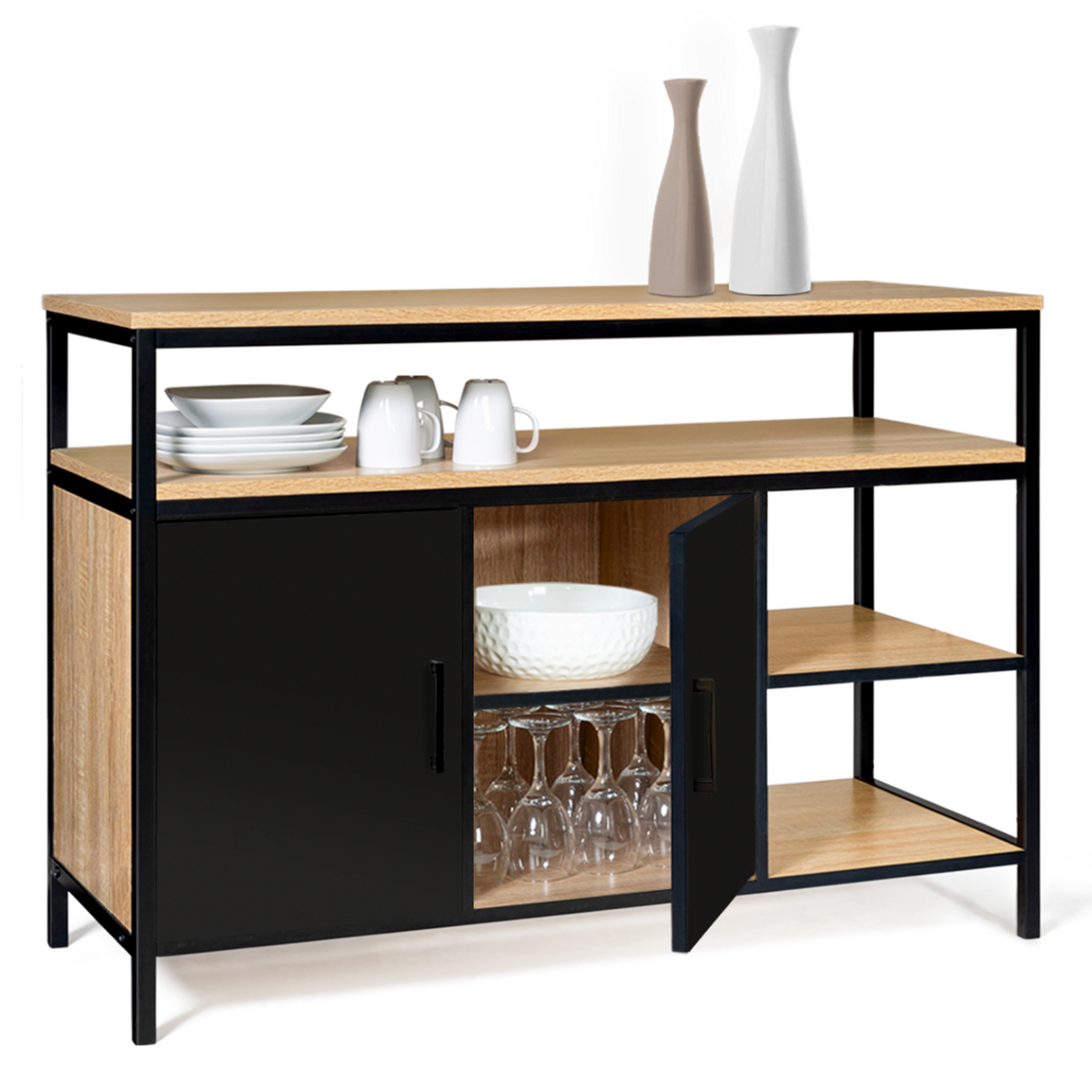 ID MARKET Buffet bas 2 portes noires 100 cm BOSTON design industriel