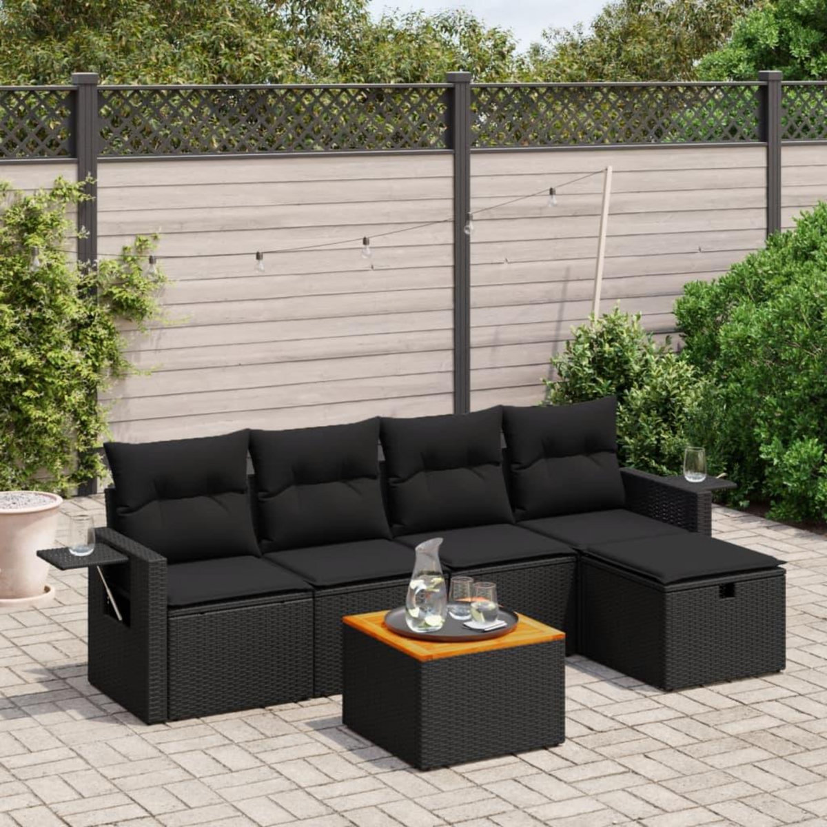 VIDAXL Salon de jardin 6 pcs avec coussins noir resine tressee