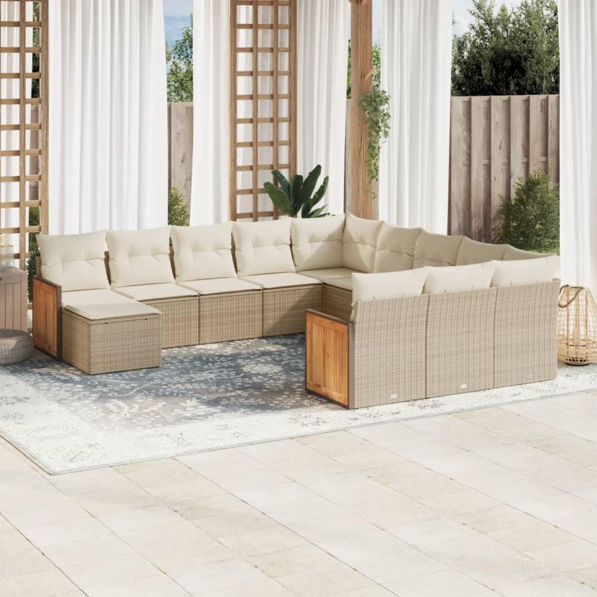 VIDAXL Salon de jardin avec coussins 12 pcs beige resine tressee