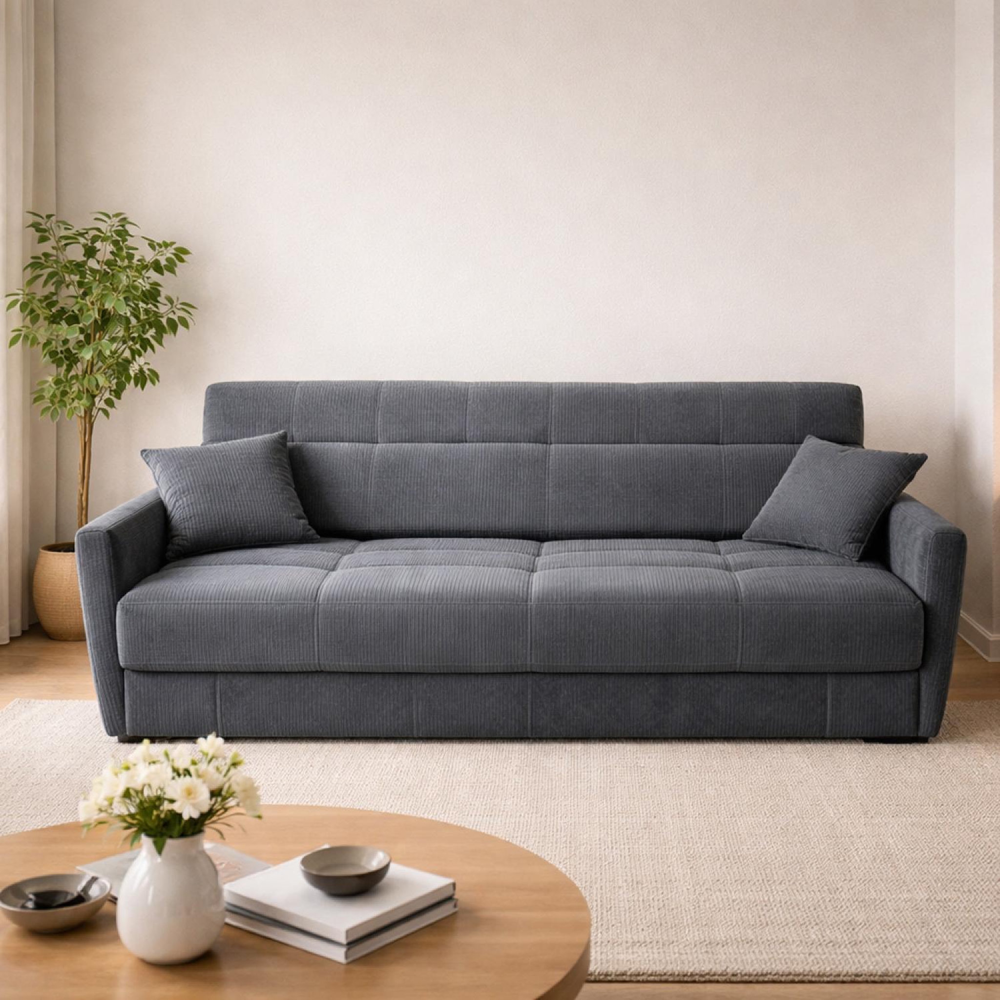 Voir la diapositive 2 : CONCEPT USINE Canapé convertible avec coffre en velours côtelé gris 3 places adare