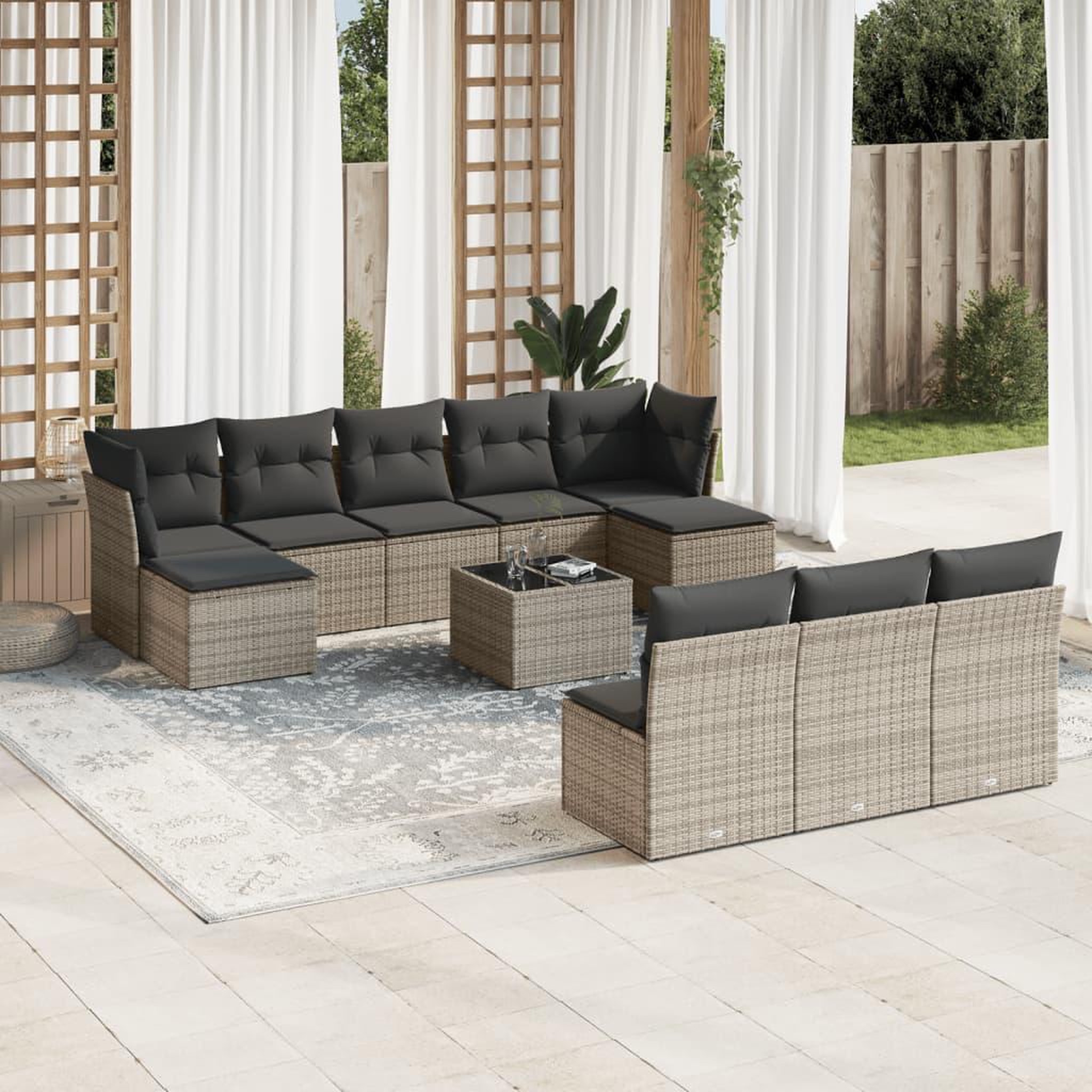 VIDAXL Salon de jardin 11 pcs avec coussins gris resine tressee