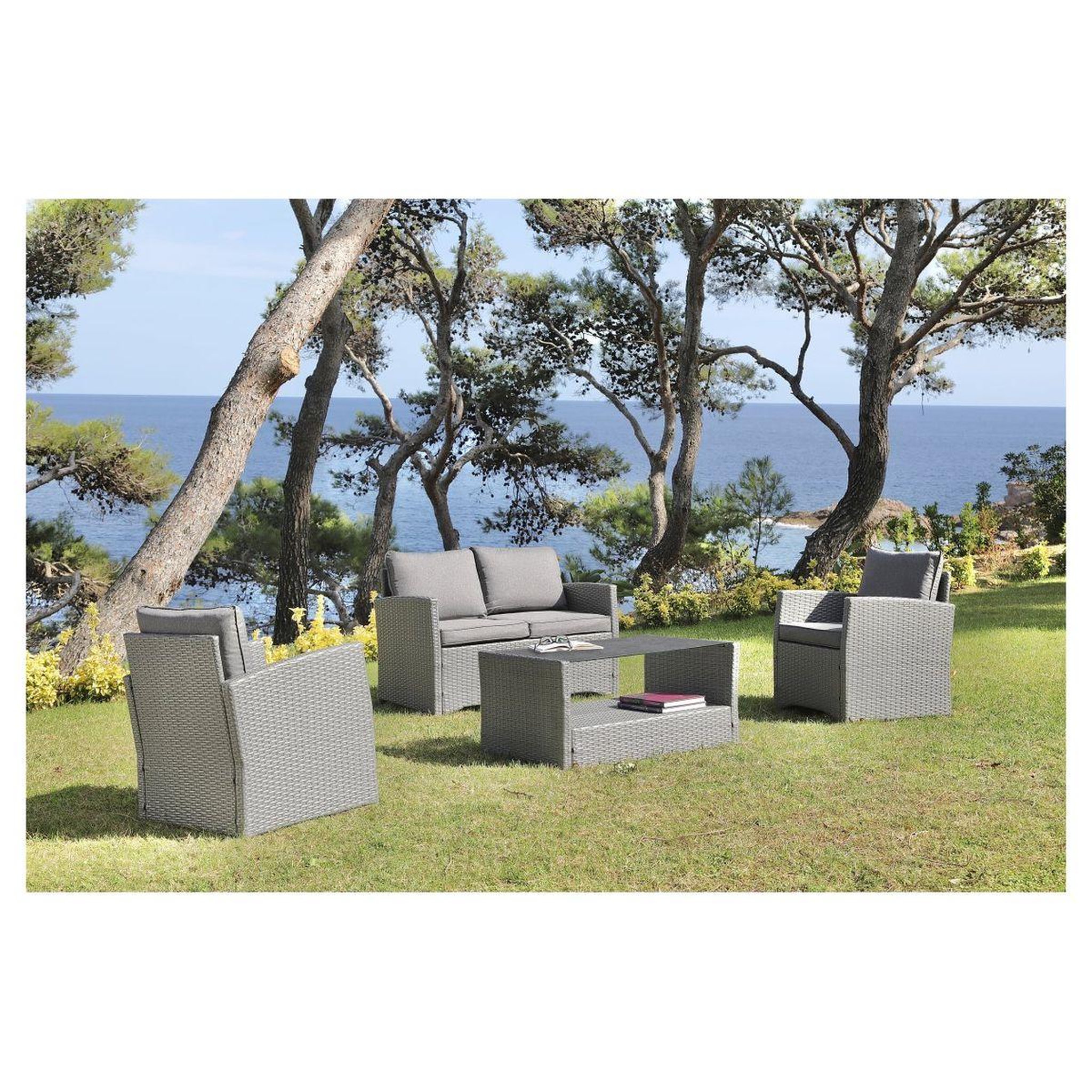 Voir la diapositive 1 : Salon bas de jardin 4 personnes en résine tréssée YUCCA
