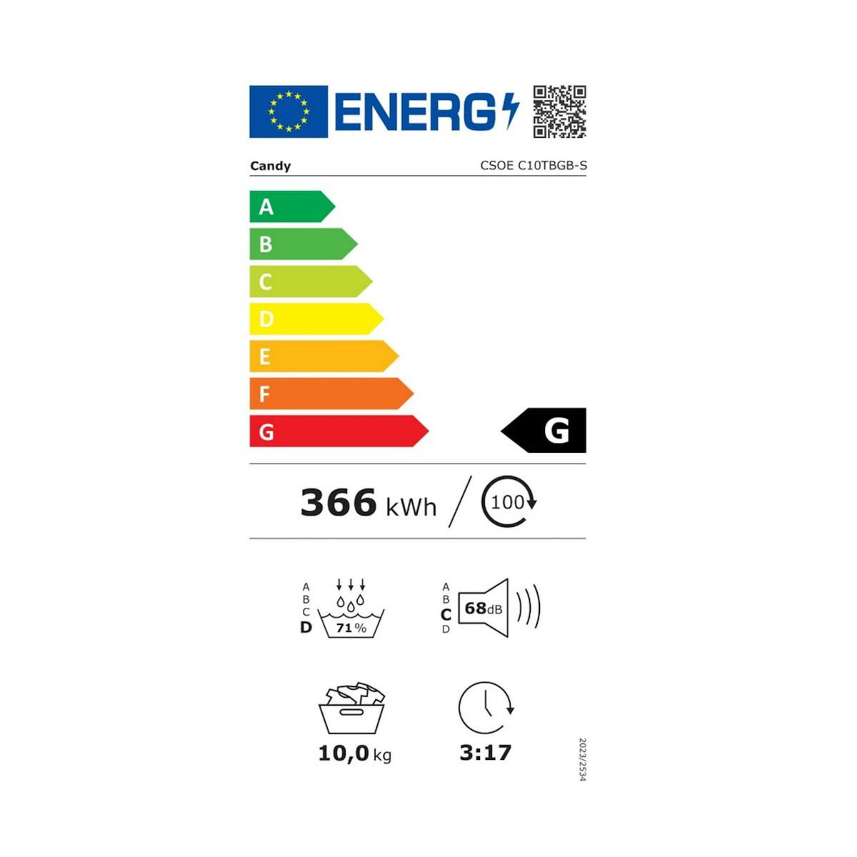Candy Sèche-linge pompe à condensation 60cm 10kg noir - CSOEC10TBGB-S
