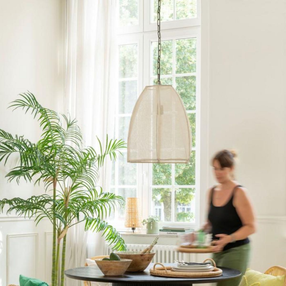 Paris Prix Lampe Suspension en Lin  Poire  161cm Blanc