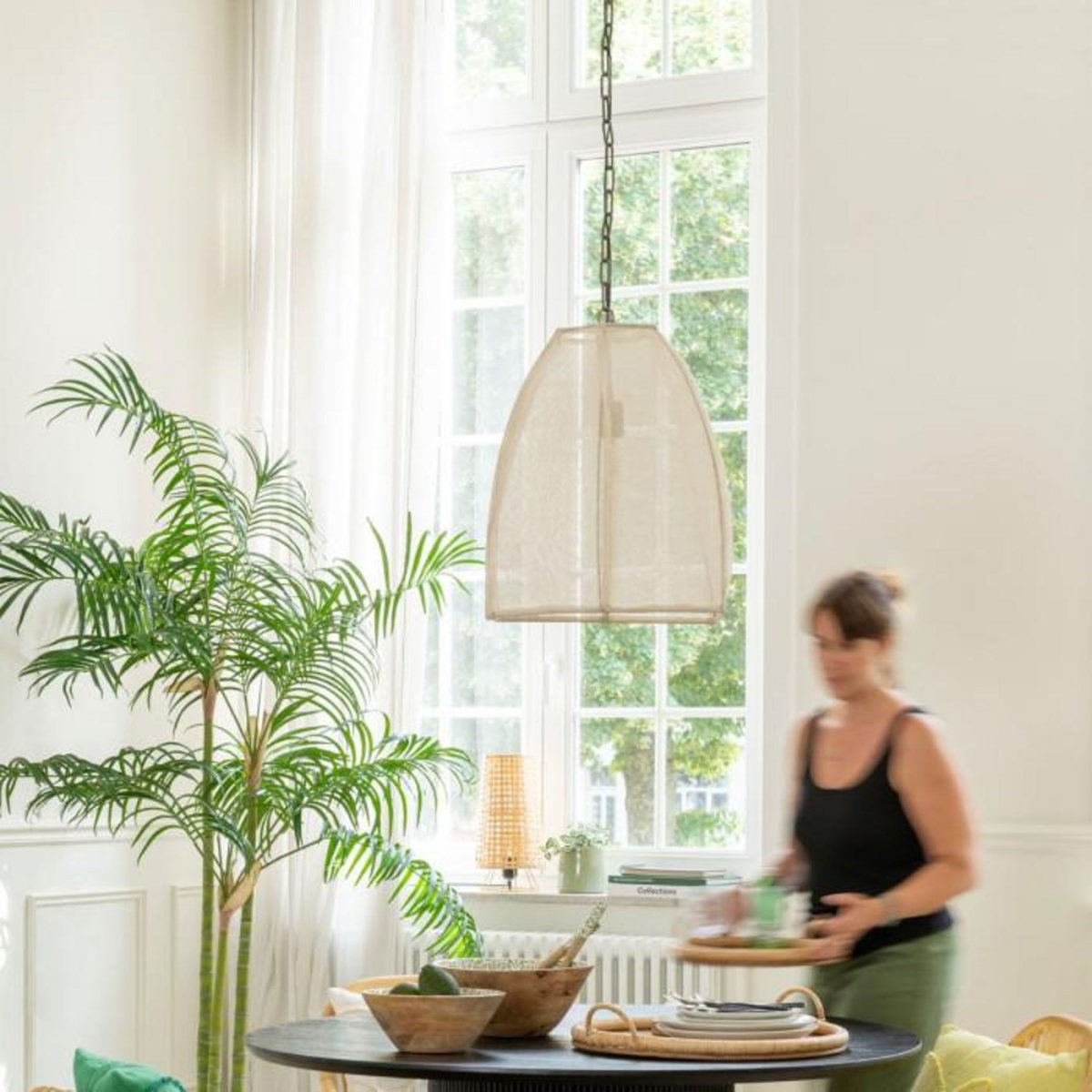 Paris Prix Lampe Suspension en Lin  Poire  161cm Blanc