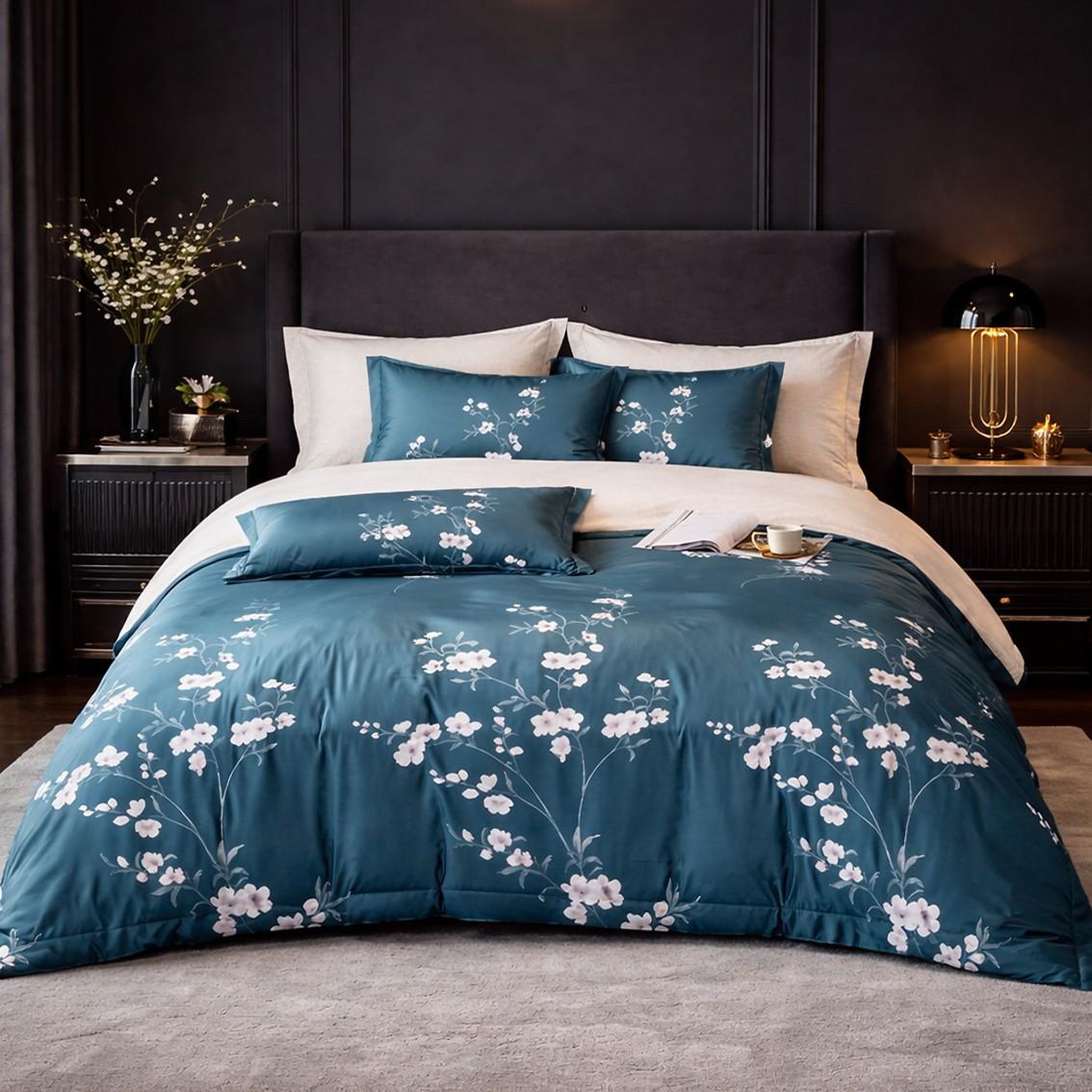 Home collection Parure housse de couette en coton 57 fils Tsuki. Coloris disponibles : Bleu