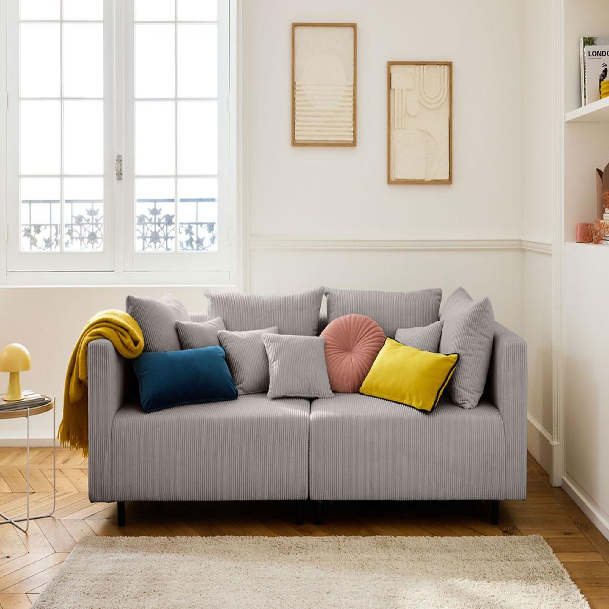 LISA DESIGN Edinburg - canapé modulable 2 places - en velours côtelé. Coloris disponibles : Noir, Jaune, Gris, Bleu, Vert, Beige, Orange