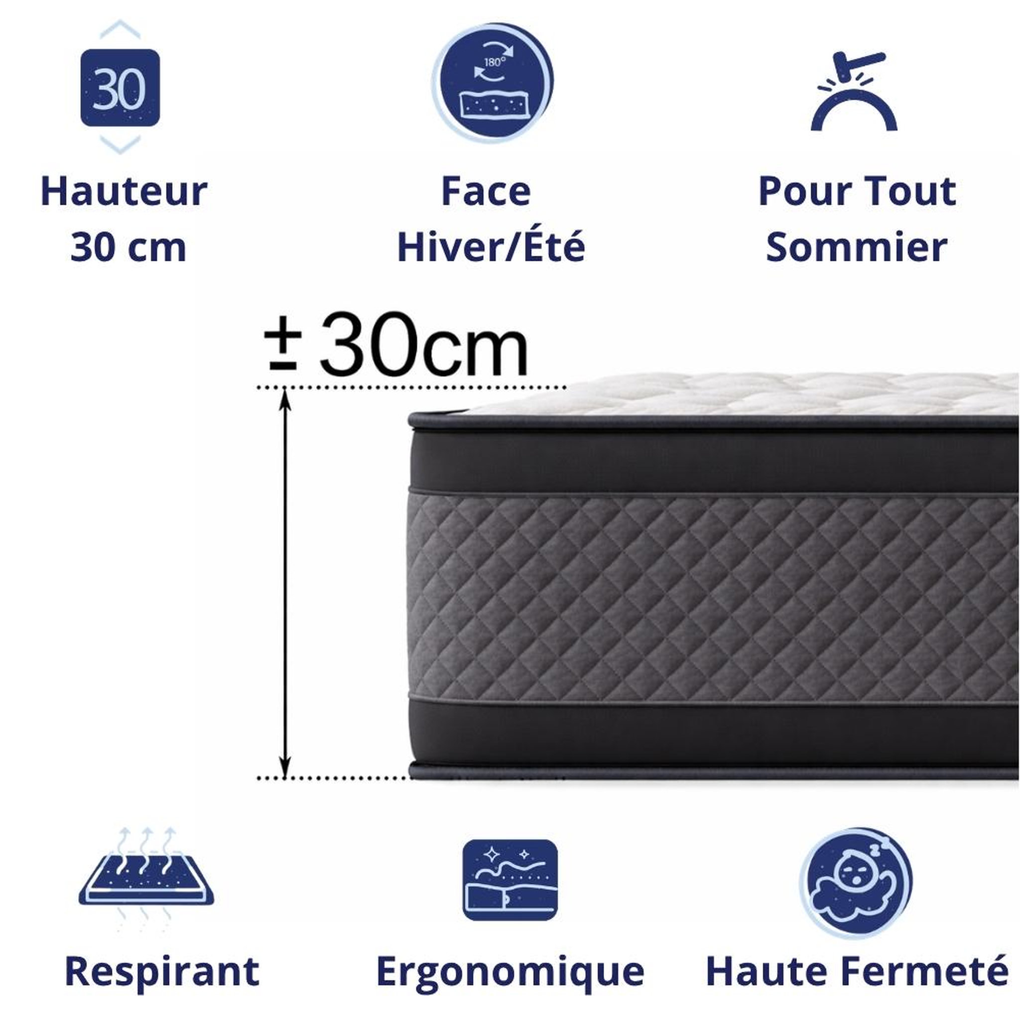 Voir la diapositive 3 : DAGOSTINO HOME Matelas 90x190 - 30cm Epaisseur - Mousse HR Très Ferme | Double Face (Été-Hiver) | Soutien Équilibré, Parfait et Tonique