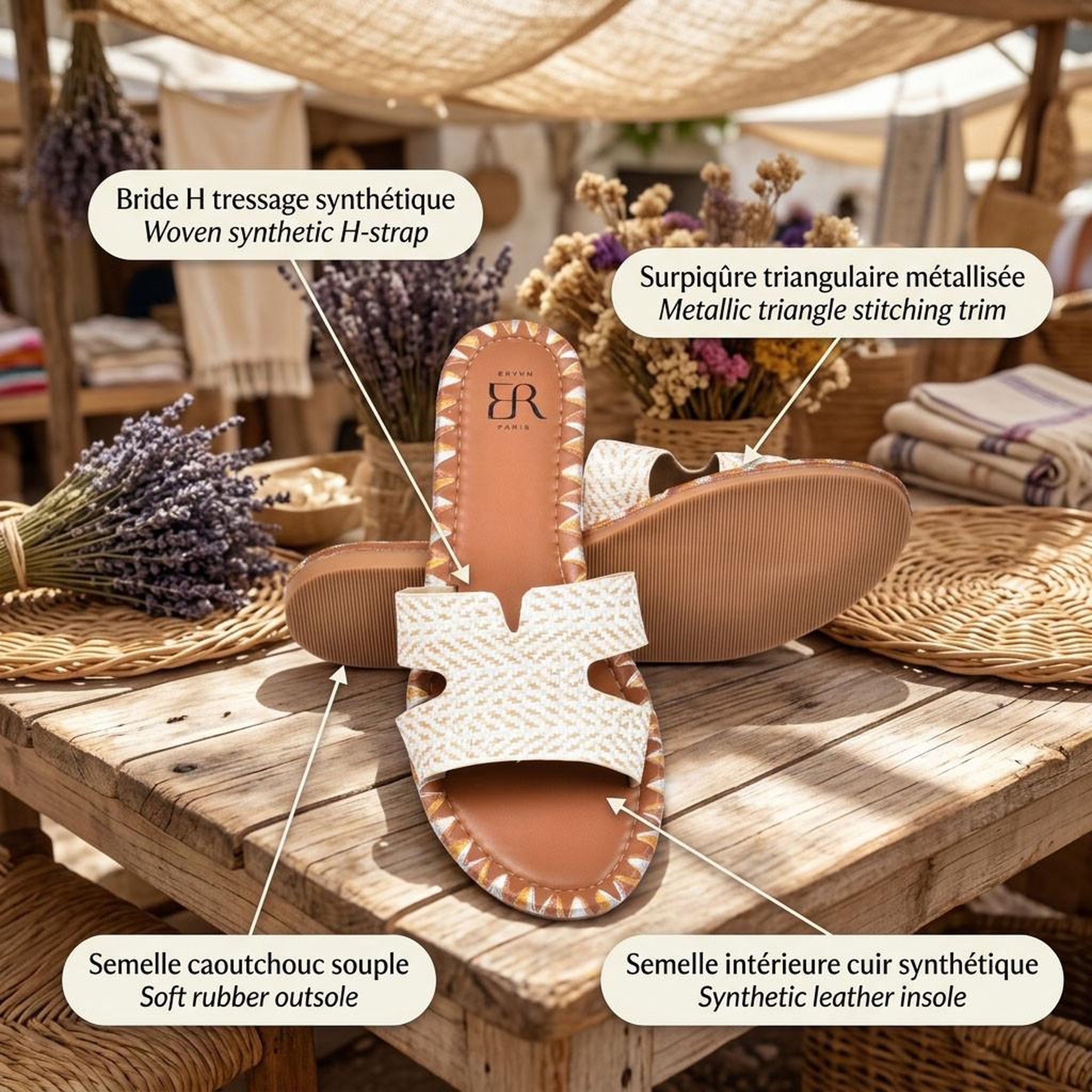 Voir la diapositive 4 : OZABI OZABI Sandales Slide H Tressage Vacances 2 Coloris
