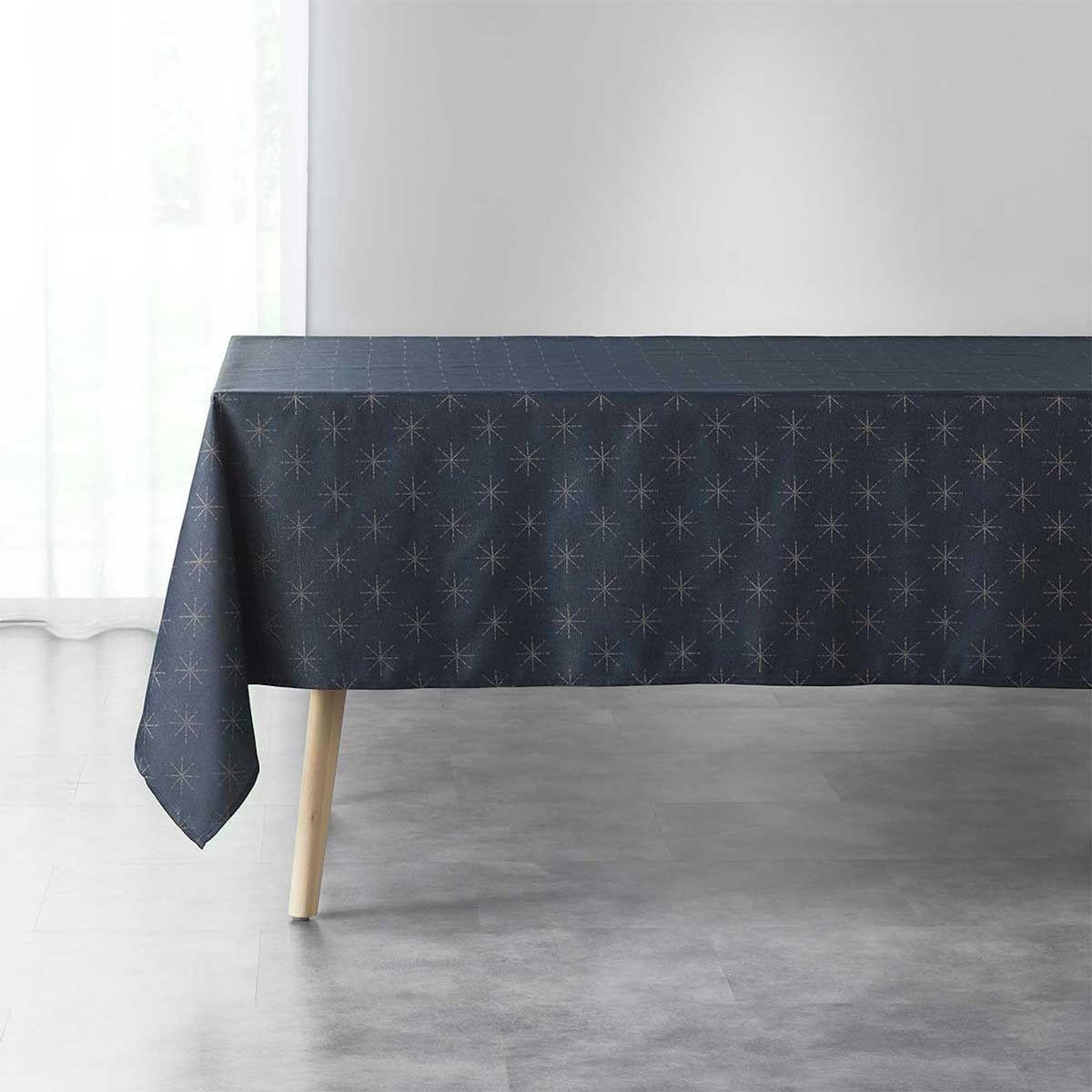 Paris Prix Nappe Imprimée Jacquard  Étoiles  140x240cm Bleu