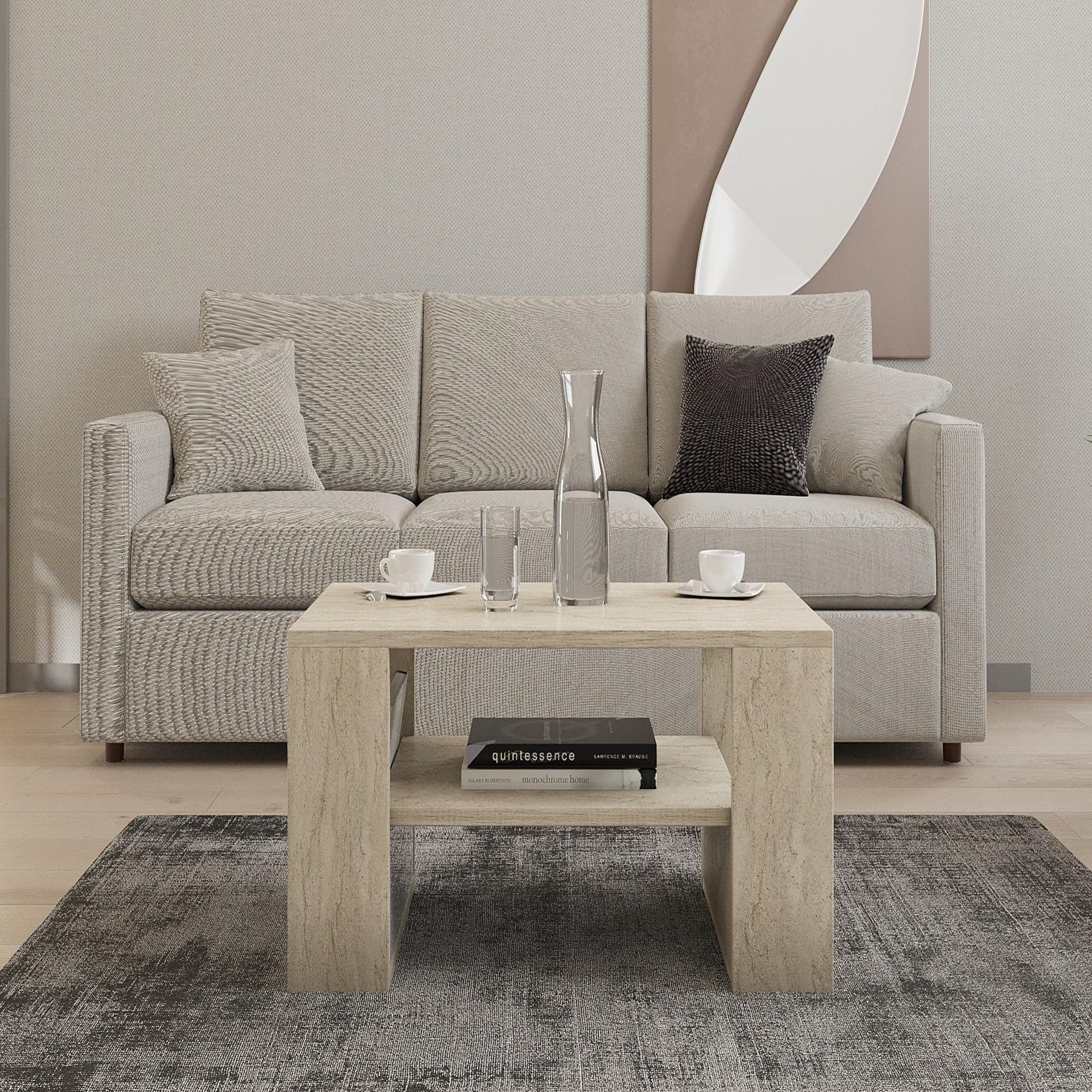 Voir la diapositive 3 : Habitat et Jardin Table basse en bois  iris  - 80 x 50 x 40 cm - travertin