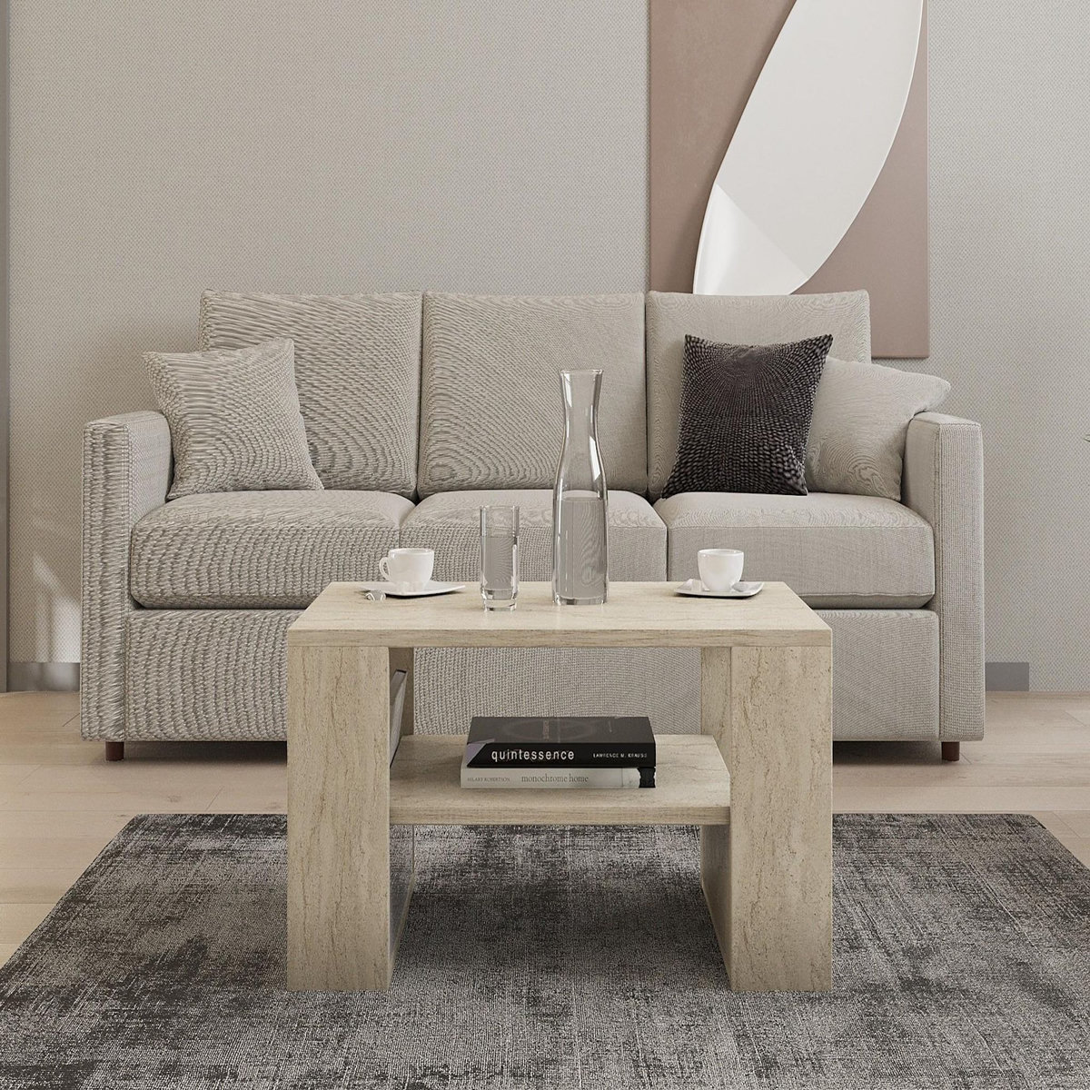 Habitat et Jardin Table basse en bois  Iris  - 80 x 50 x 40 cm - Travertin