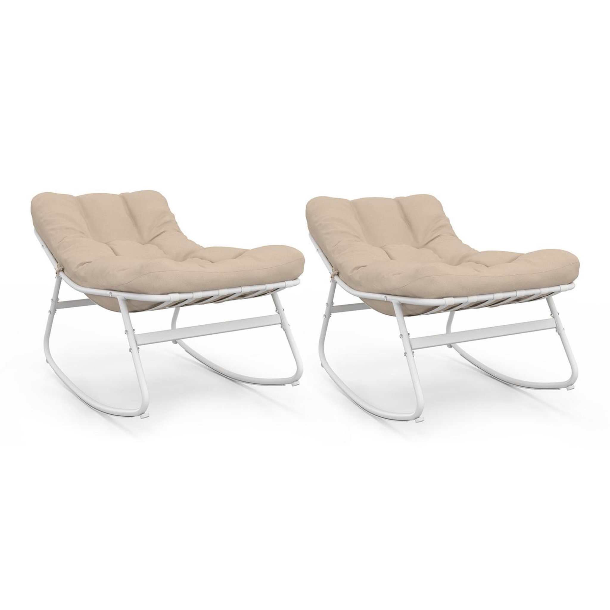 ID MARKET Lot de 2 fauteuils de jardin à bascule arona blanc coussin beige