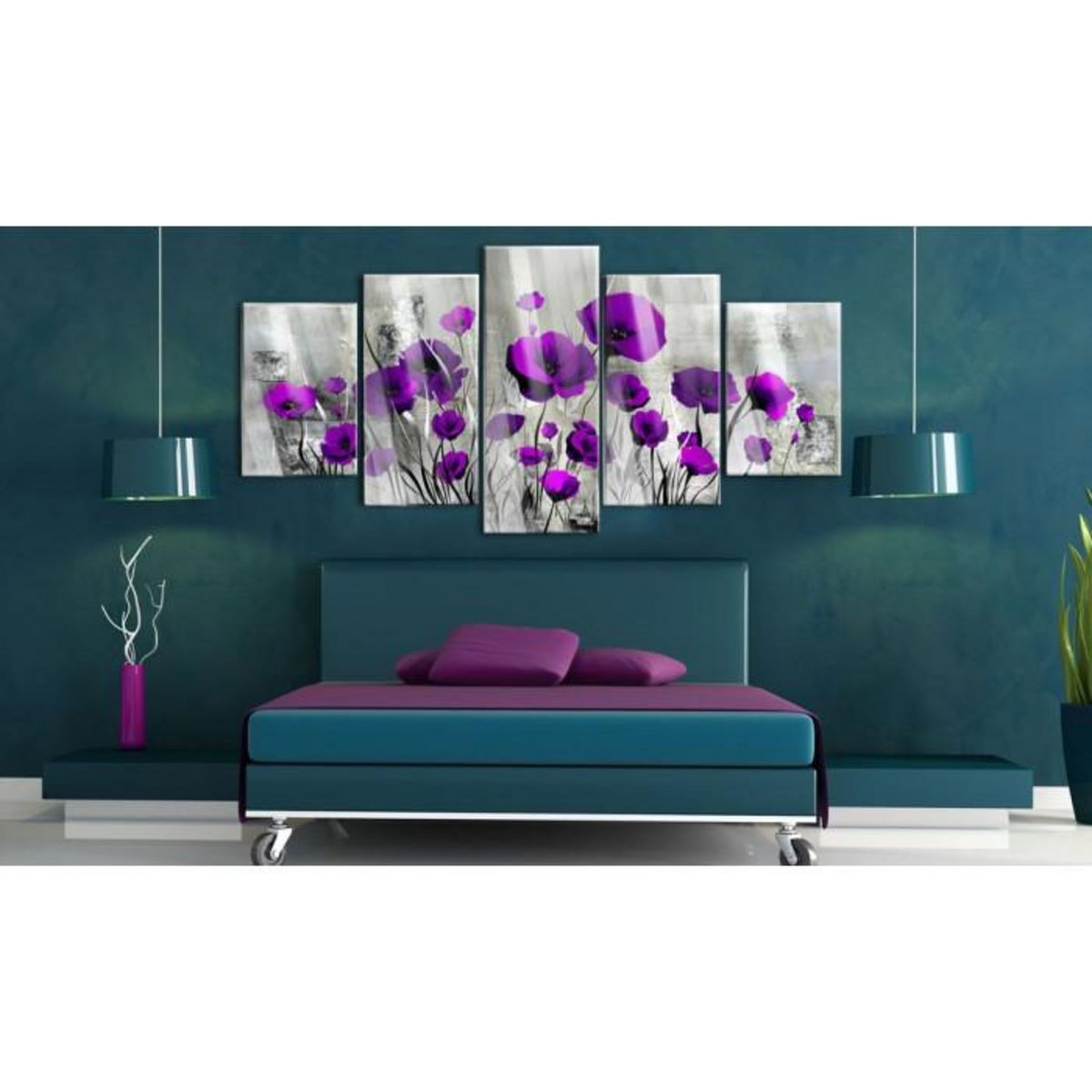 Paris Prix Tableau sur Verre Acrylique  Meadow : Purple Poppies