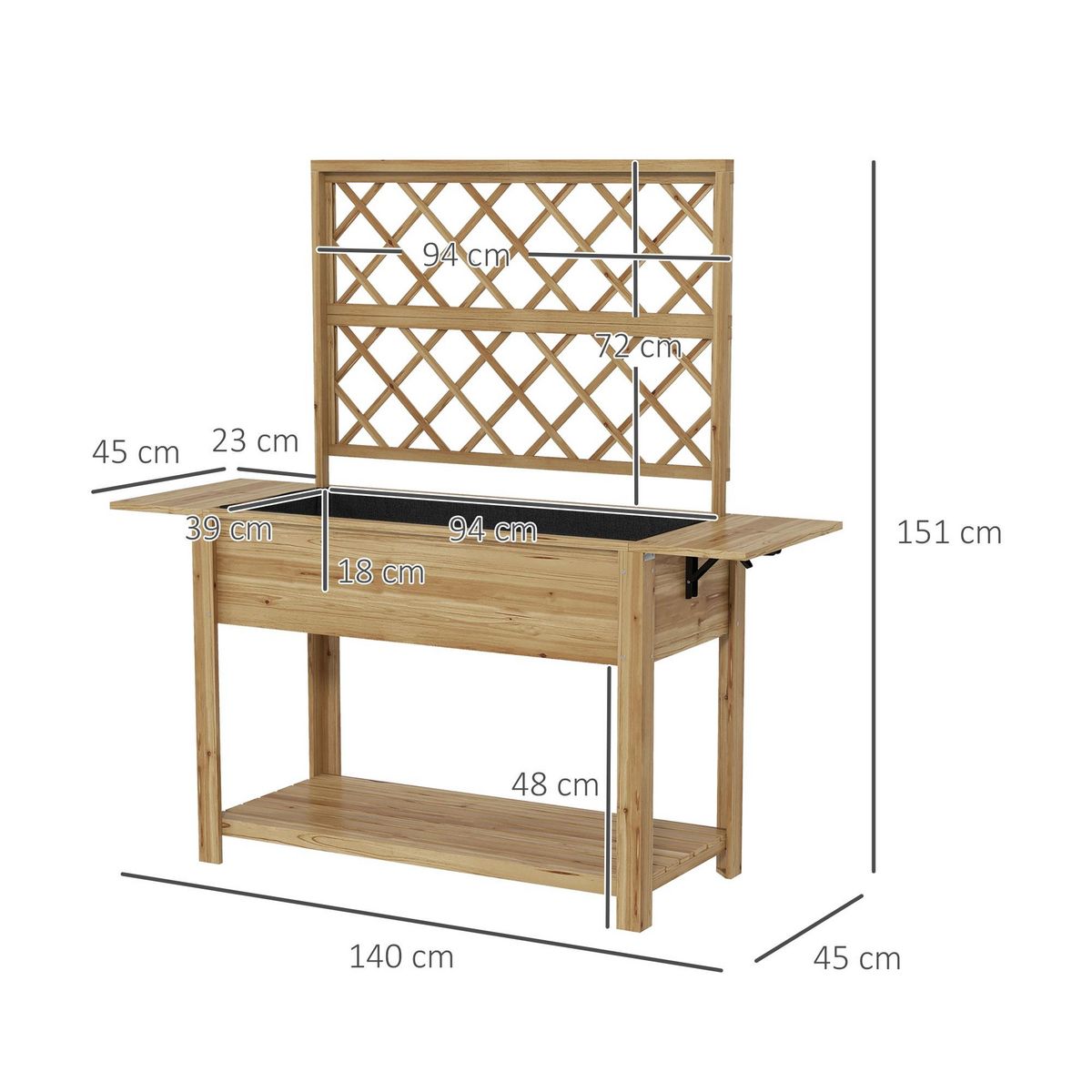 OUTSUNNY Jardinière rectangulaire sur pied avec treillis - tablettes, étagère - bois sapin autoclave