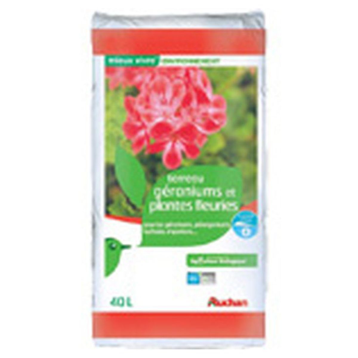 AUCHAN Terreau pour géraniums et plantes fleuries 40l 40l