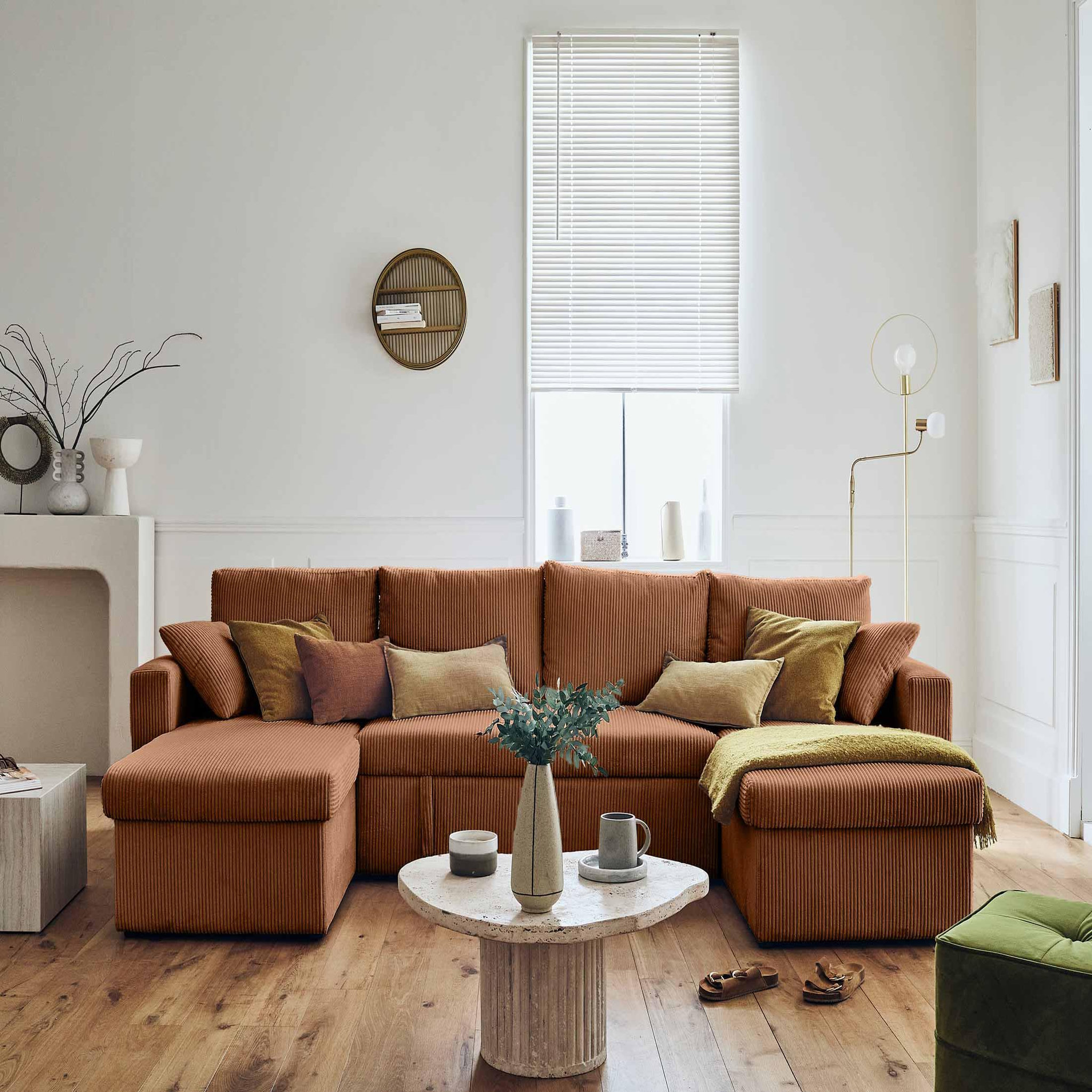 Voir la diapositive 4 : BEST MOBILIER Cyrus - canapé panoramique en u - 7 places - convertible avec coffre - en velours côtelé