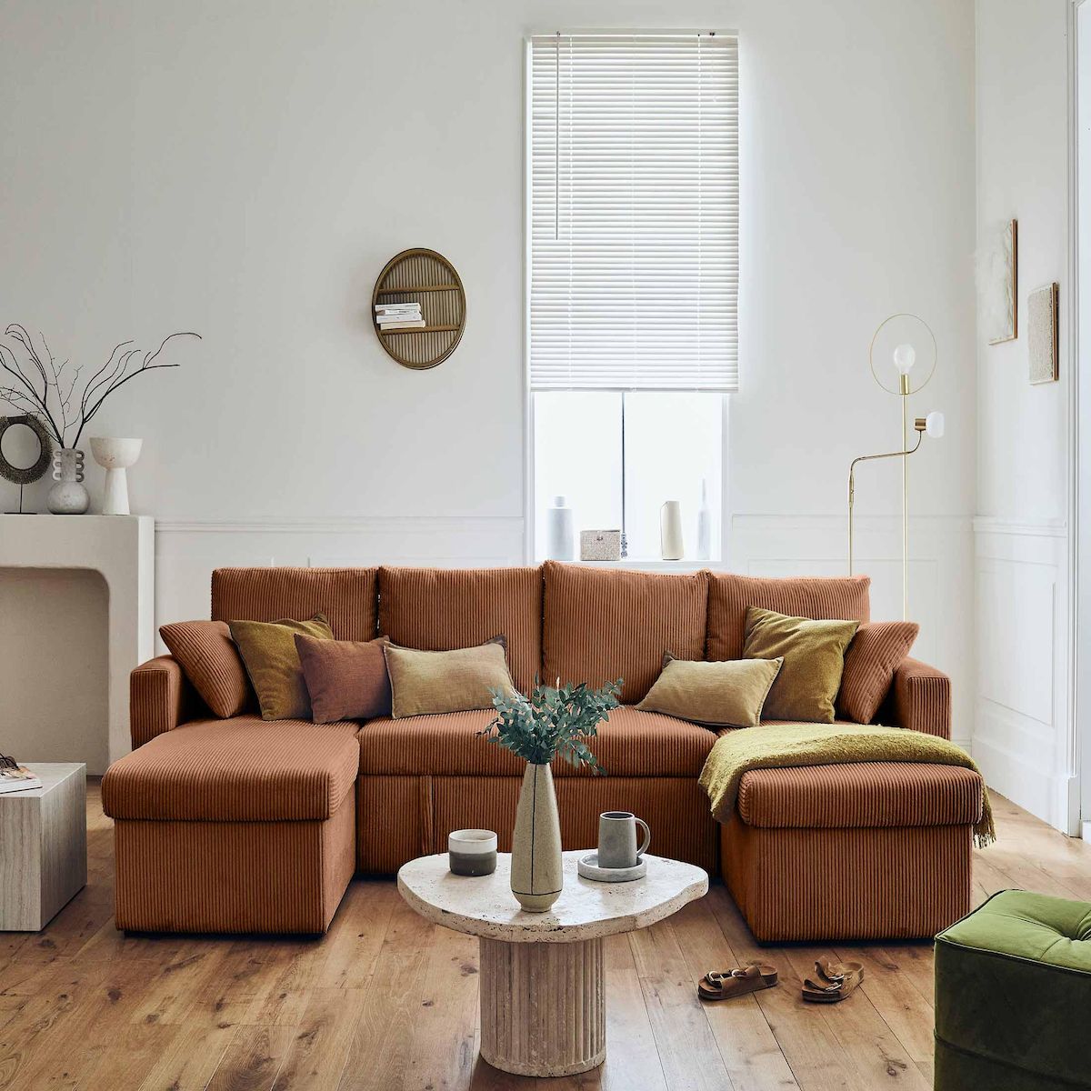 BEST MOBILIER Cyrus - canapé panoramique en u - 7 places - convertible avec coffre - en velours côtelé