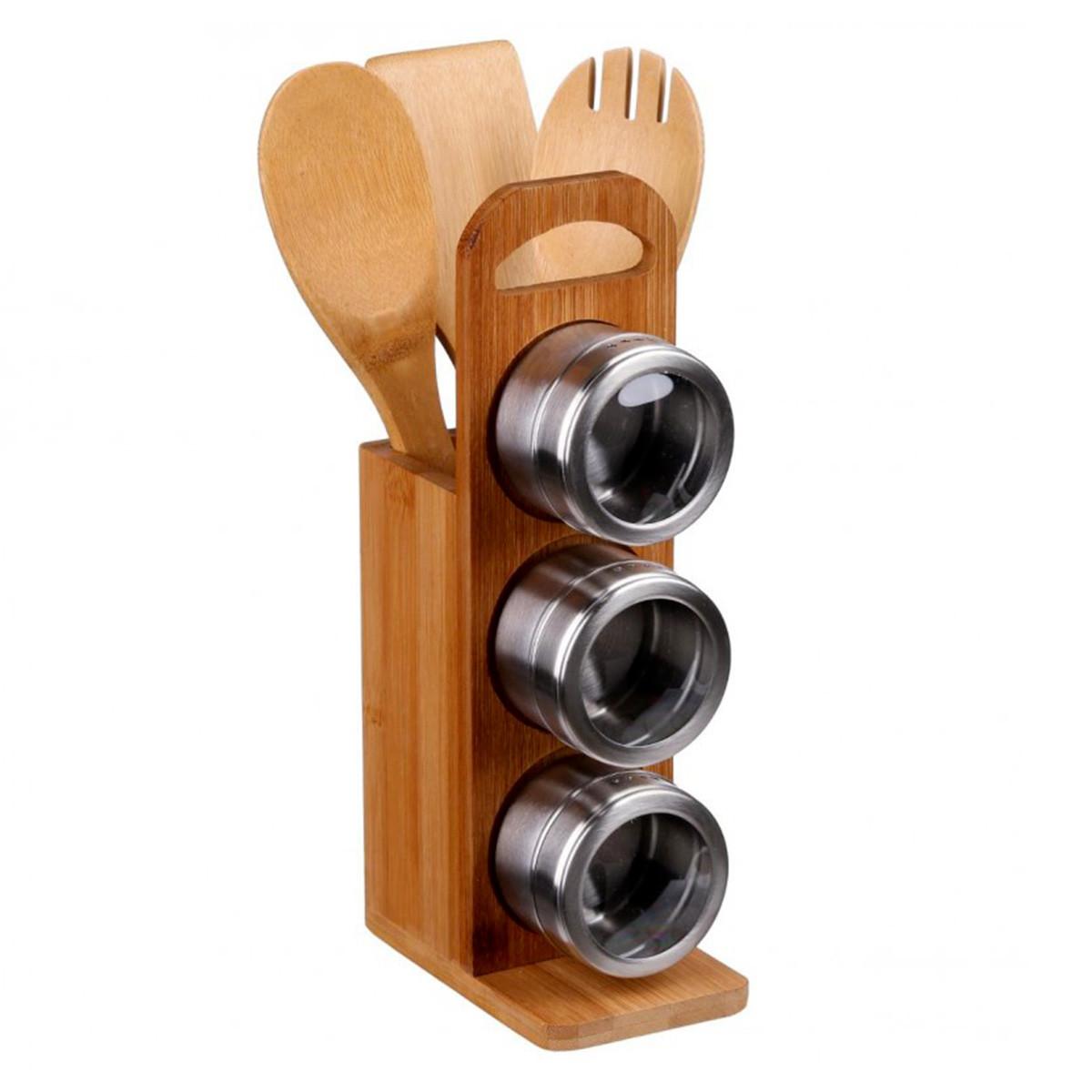FIVE Lot de 3 Ustensiles & Pots à Epices  Bambou  31cm Naturel