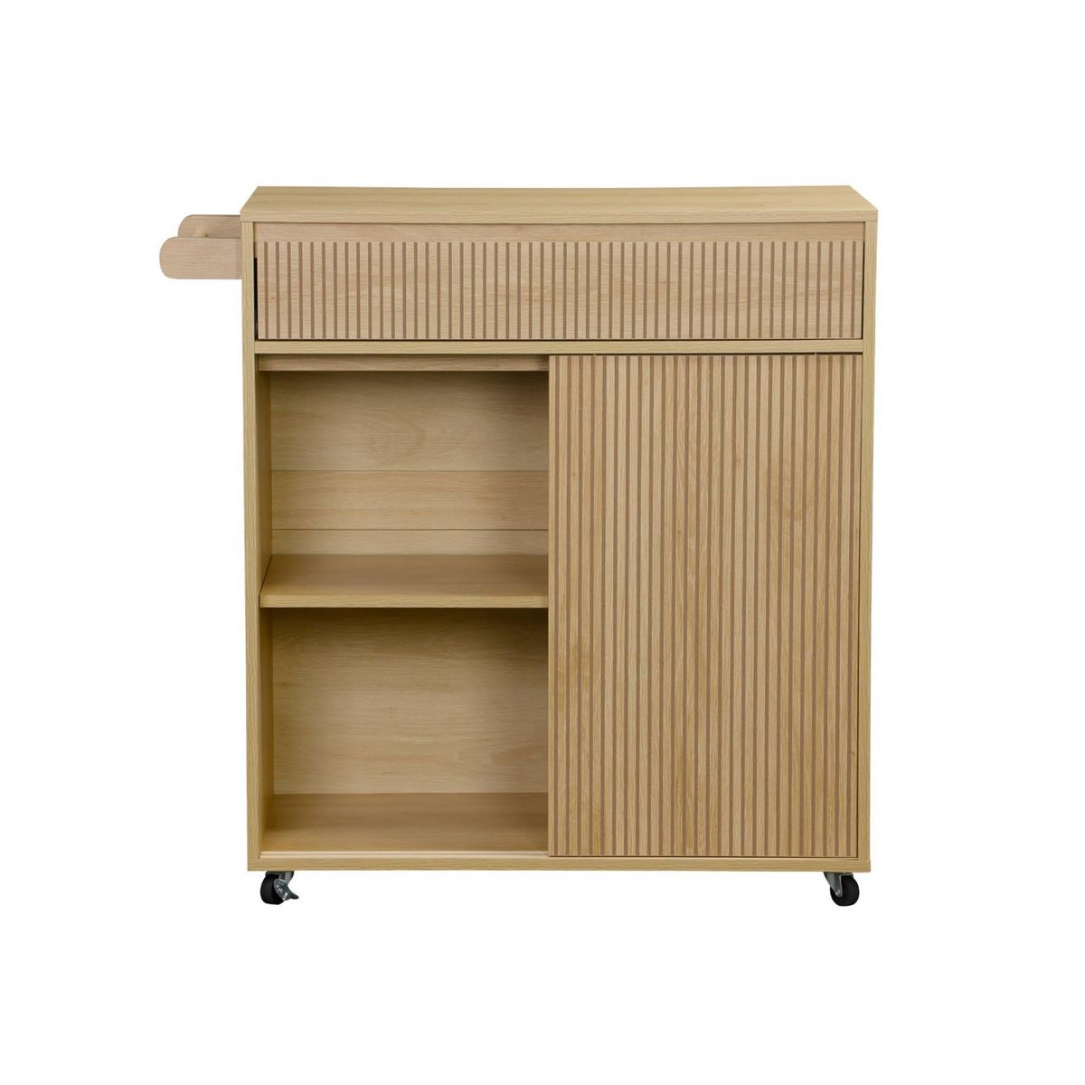 SWEEEK Desserte de cuisine LINEAR décor bois 1 poignée 1 tiroir 2 portes 4 roues. Naturel