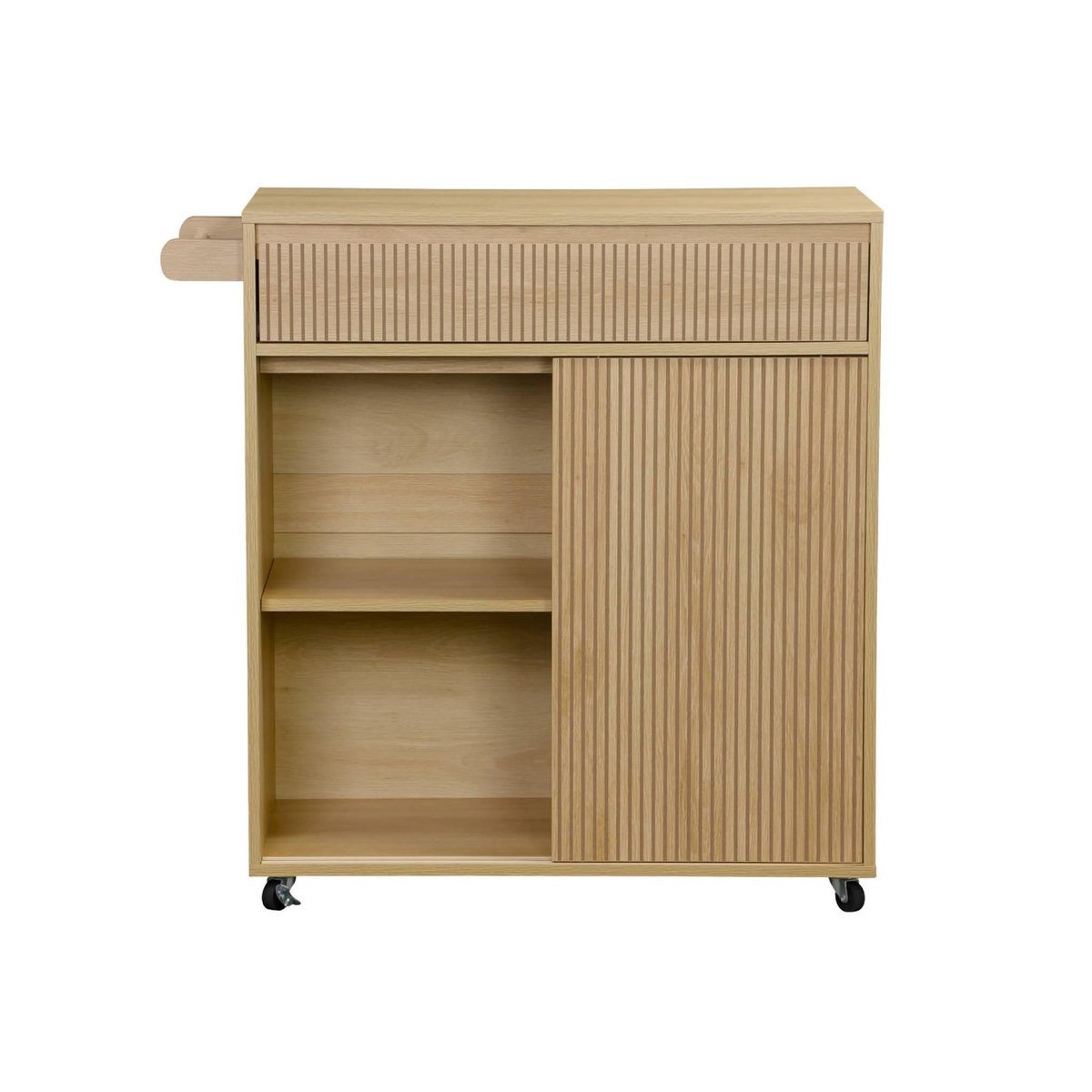 SWEEEK Desserte de cuisine LINEAR décor bois 1 poignée 1 tiroir 2 portes 4 roues. Naturel